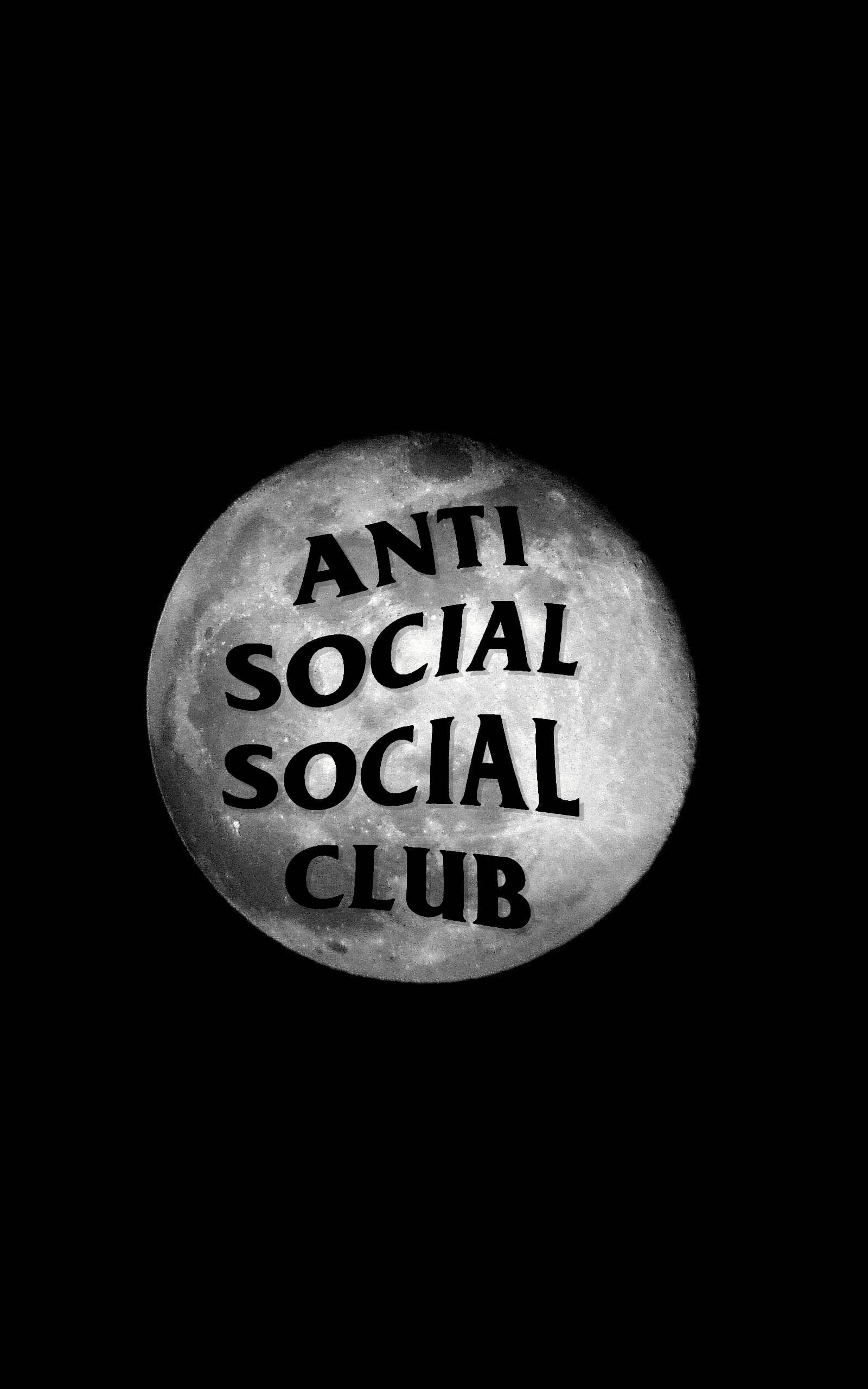 Anti Social Social Club, moon, black and white, 2K Phone Wallpaper