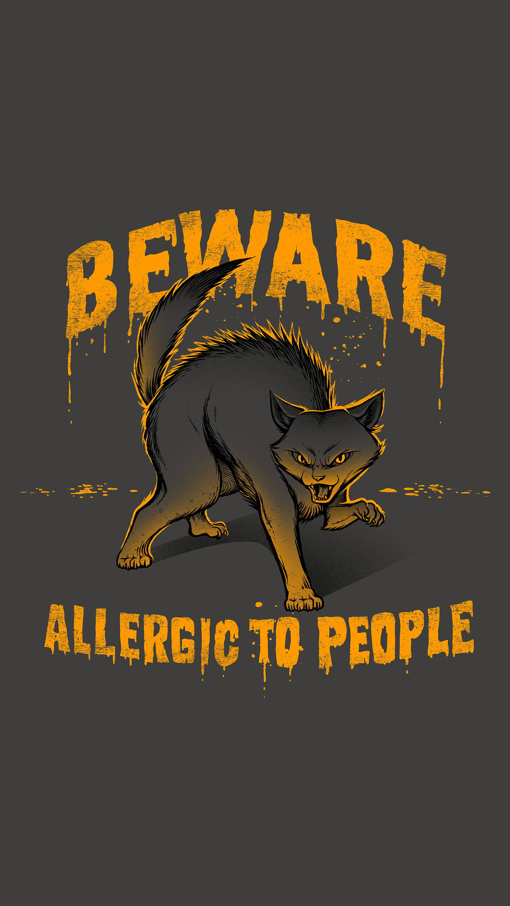 anti social feral cat, glowing eyes, dripping orange text, 2K Phone Wallpaper