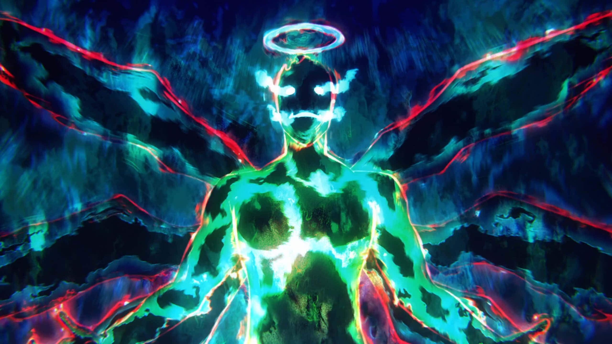 Anti Spiral, neon angel, electric blue, 2K Desktop Wallpaper