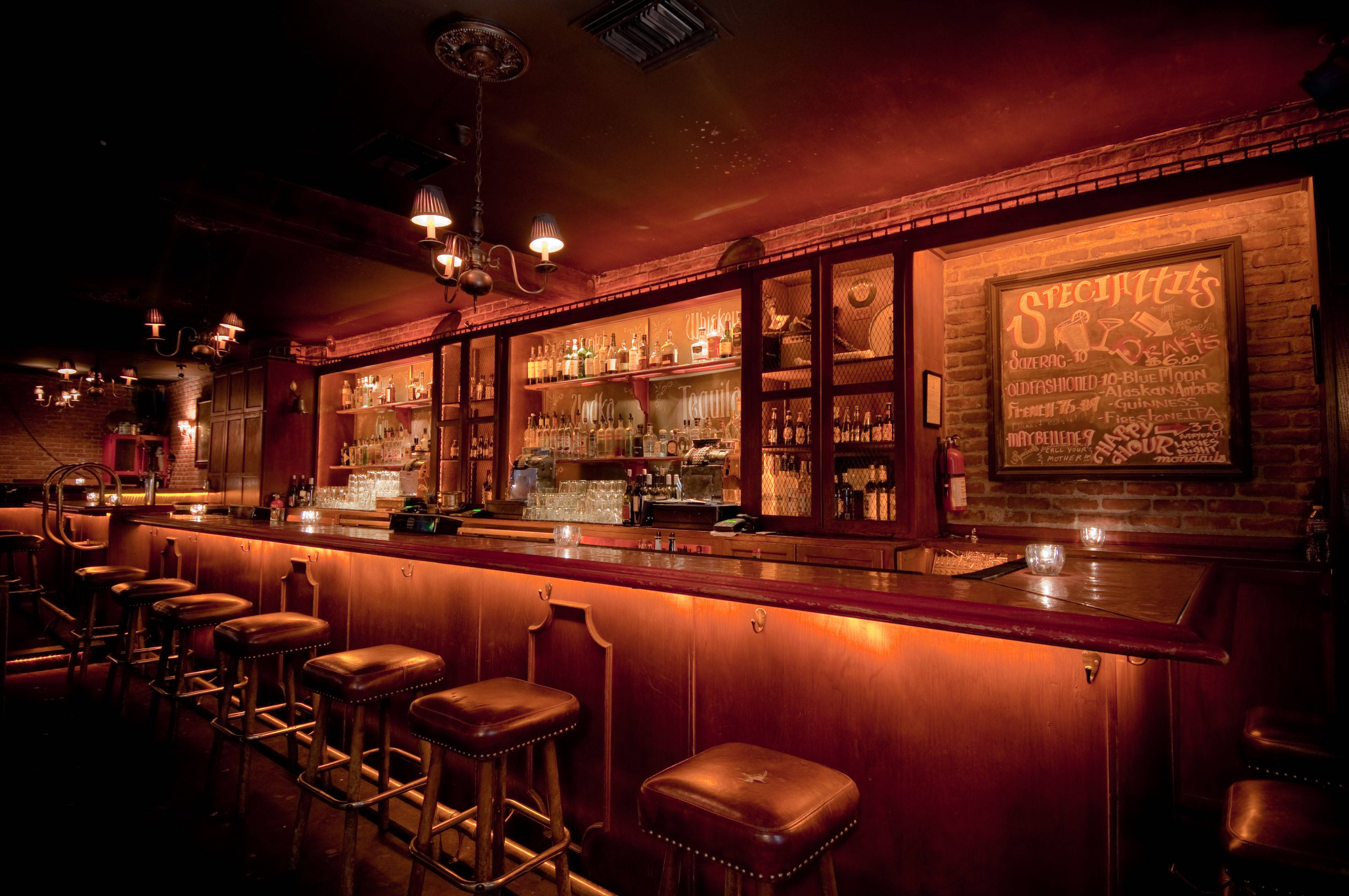 Old Specialty Bar, vintage bar, wooden stools, 4K Desktop Wallpaper