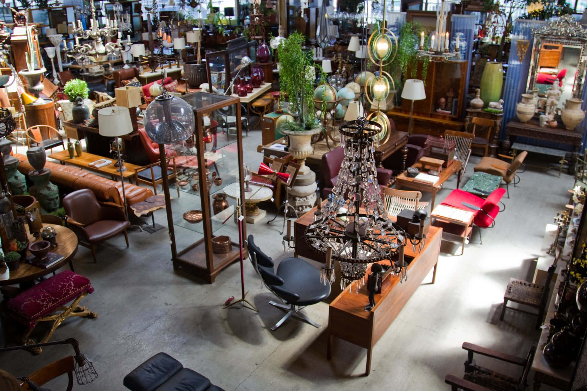 vintage furniture store, eclectic chairs, lamps, Full HD Desktop Wallpaper
