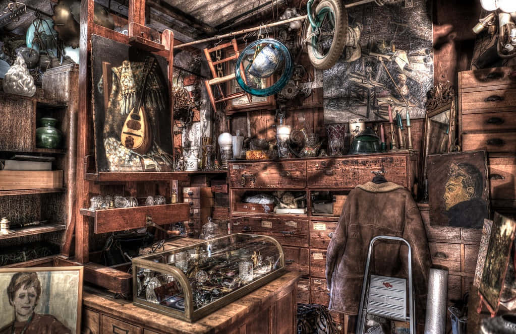 antique shop, vintage attic, wooden furniture, SD Desktop Wallpaper
