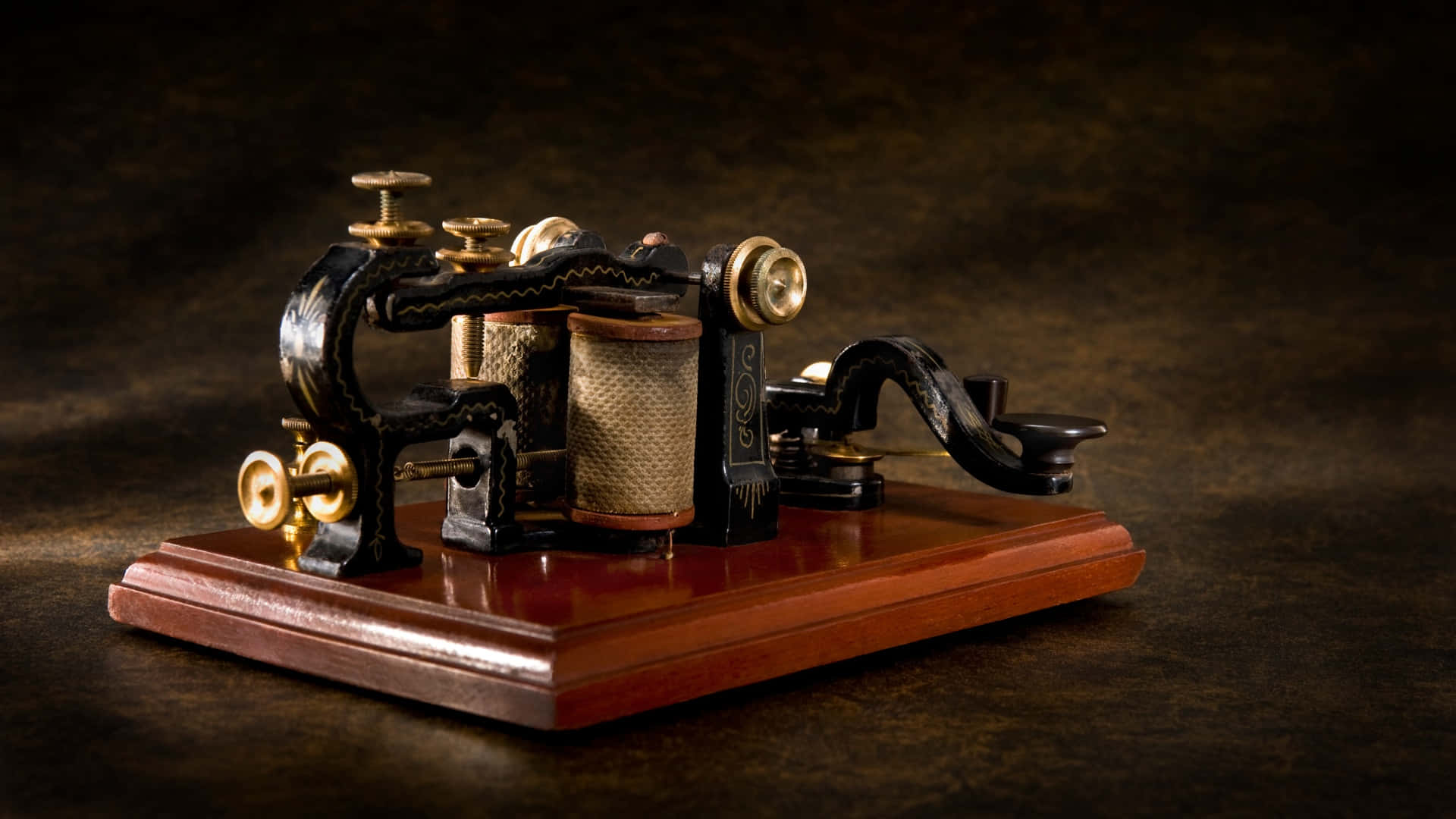 antique telegraph machine, brass accents, wooden base, Full HD Desktop Wallpaper