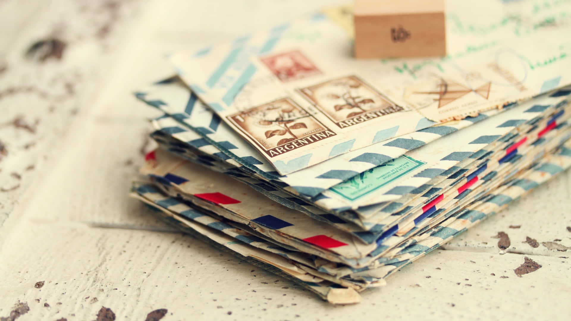 vintage Argentine airmail envelopes, stamps, handwritten notes, Full HD Desktop Wallpaper