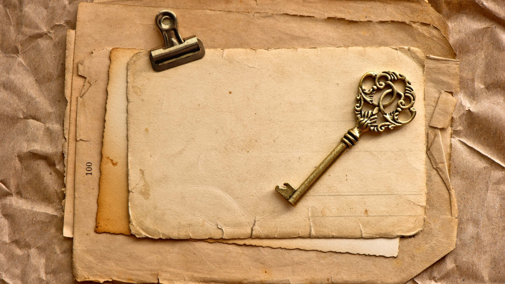 antique key, vintage papers, brass key, Full HD Desktop Wallpaper