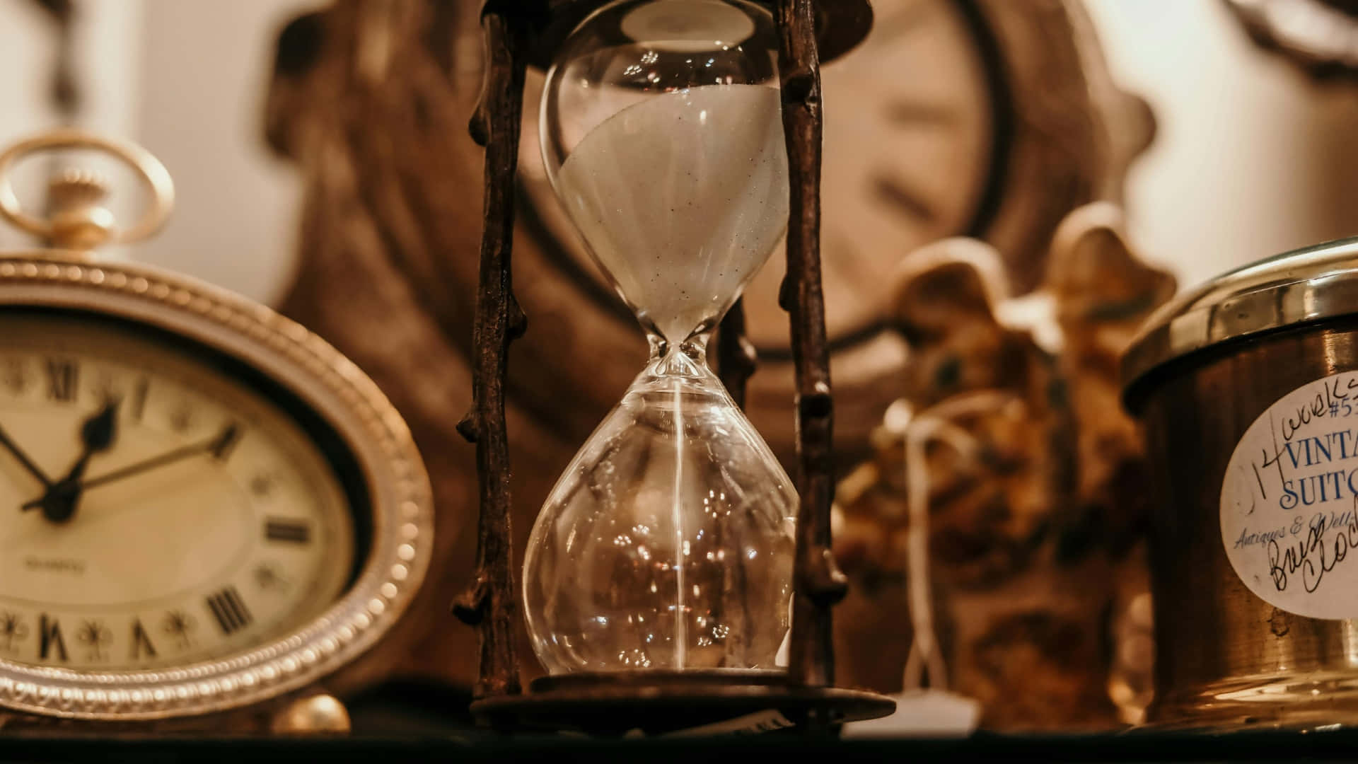 hourglass, ornate clock, brass tin, Full HD Desktop Wallpaper