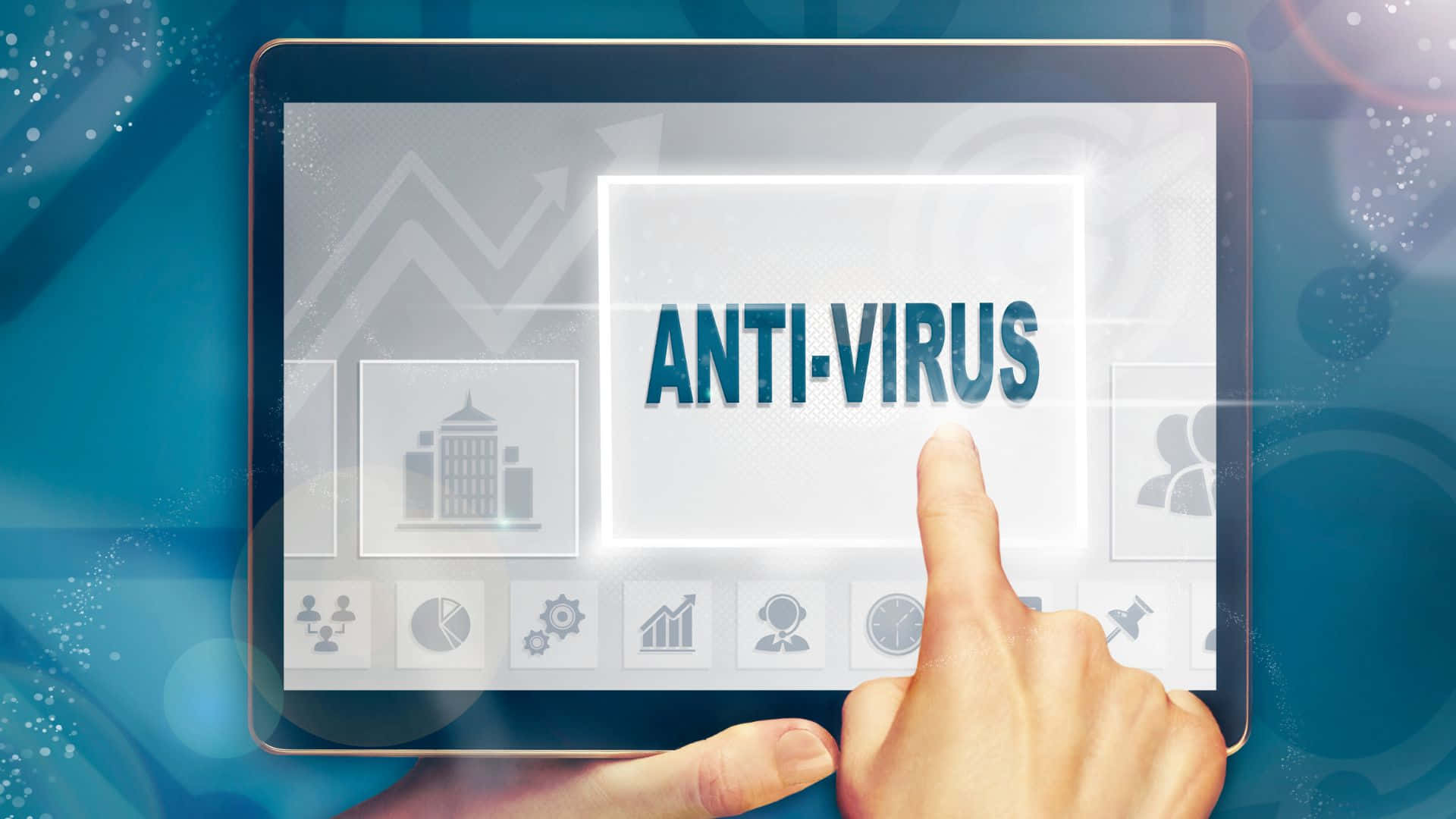 ANTI-VIRUS, tablet, blue abstract background, Full HD Desktop Wallpaper