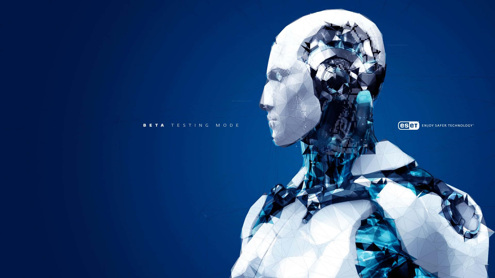 blue background, futuristic humanoid robot, geometric, Full HD Desktop Wallpaper