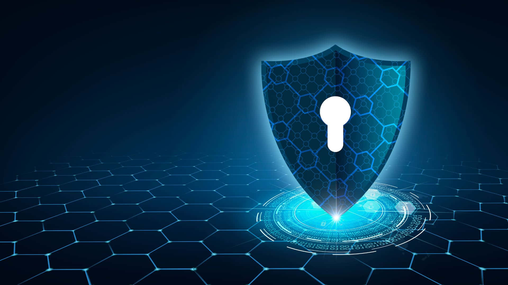 Antivirus, glowing blue digital shield, keyhole, Full HD Desktop Wallpaper