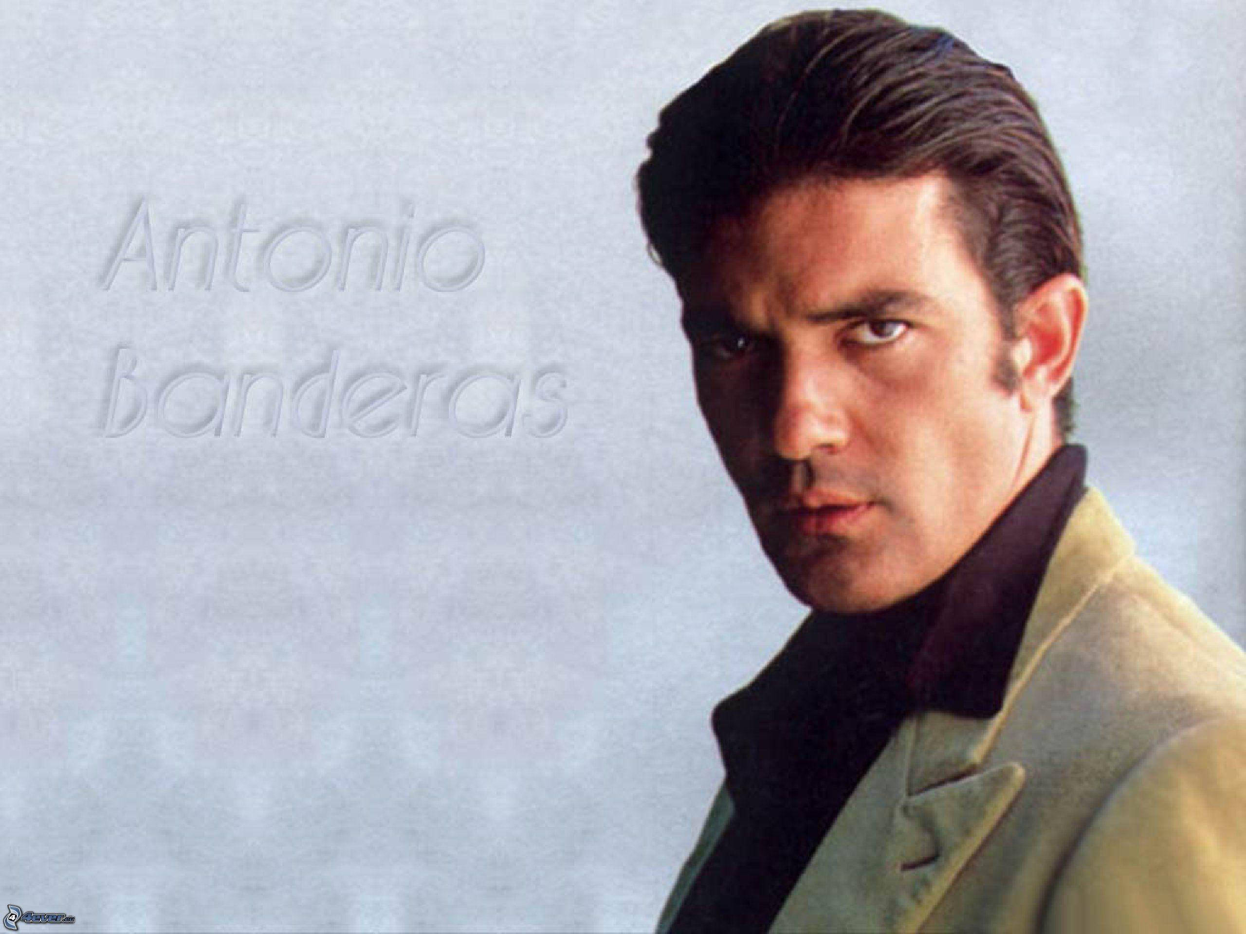 Antonio Banderas, light jacket, soft gray background, 2K Desktop Wallpaper