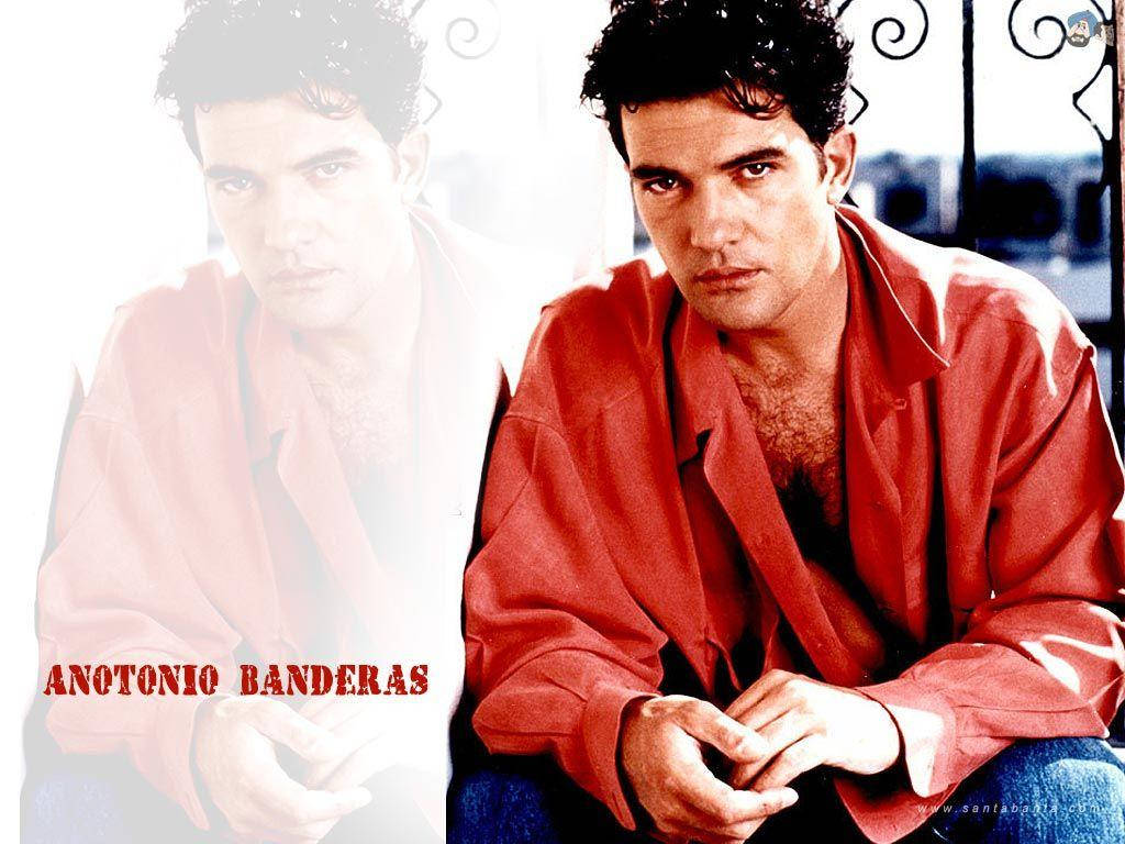 Antonio Banderas, red shirt, double exposure effect, SD Desktop Wallpaper