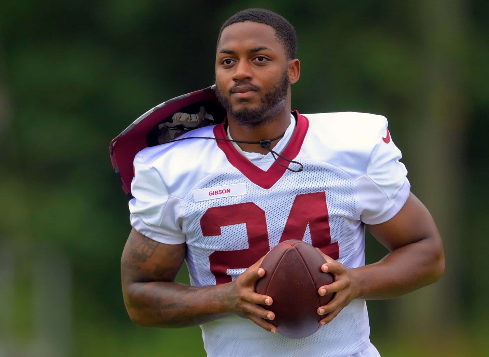 Antonio Gibson, white and maroon uniform, brown football, Full HD Desktop Wallpaper