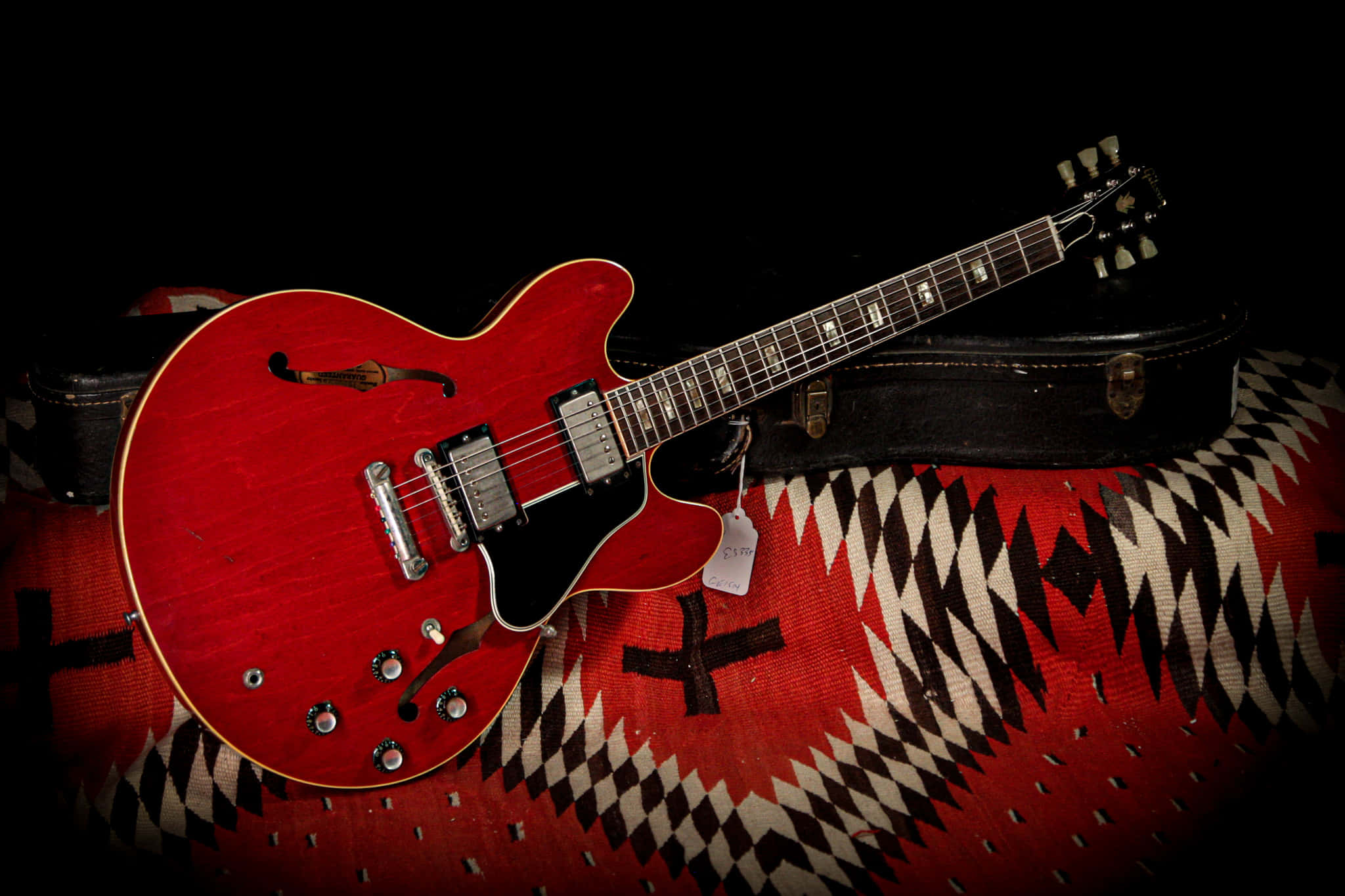 Gibson 335, glossy red, electric guitar, Full HD Desktop Wallpaper