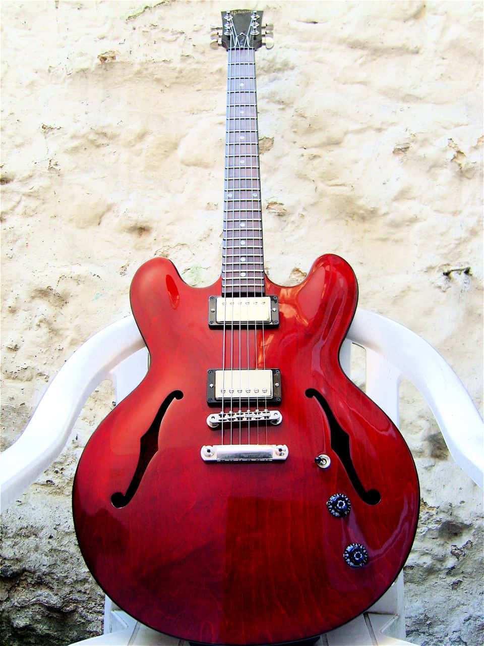 Gibson 335, glossy red, semi-hollow electric guitar, HD Phone Wallpaper