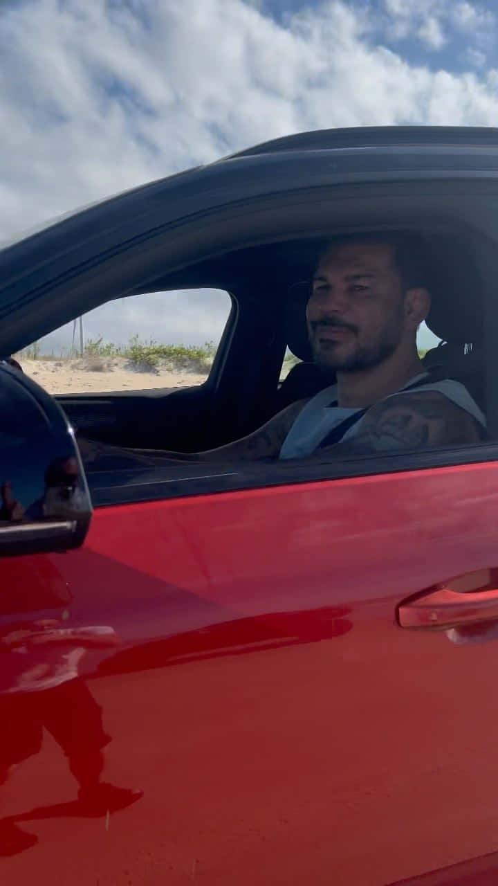 Antônio Rodrigo Nogueira, shiny red car, sandy beach, HD Phone Wallpaper
