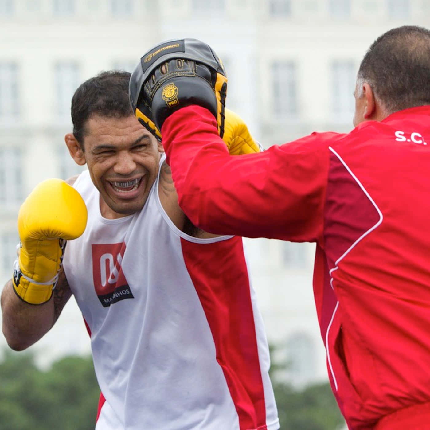 Antonio Rogerio Nogueira, yellow gloves, trainer hits pads, HD Desktop Wallpaper