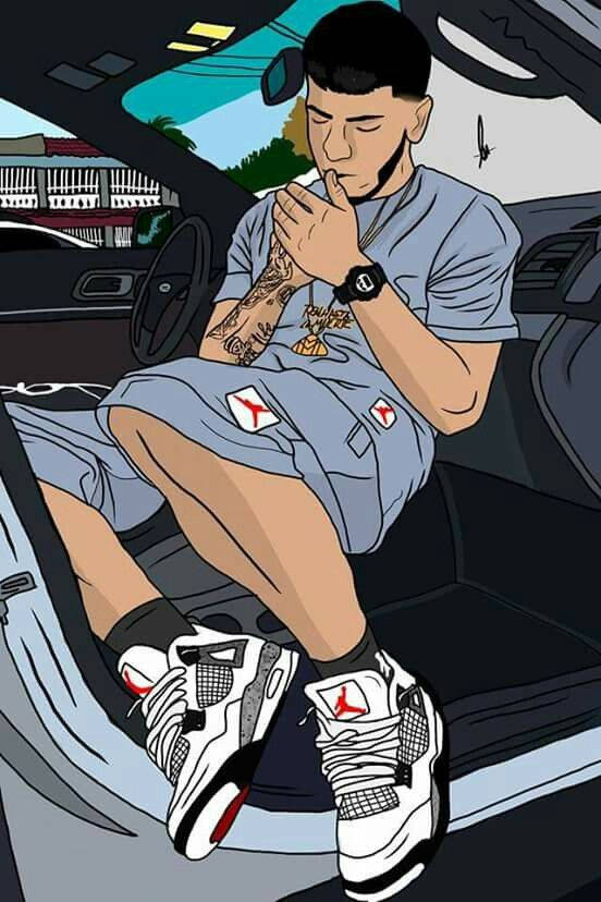 Anuel AA, white Jordan sneakers, gray outfit, SD Phone Wallpaper