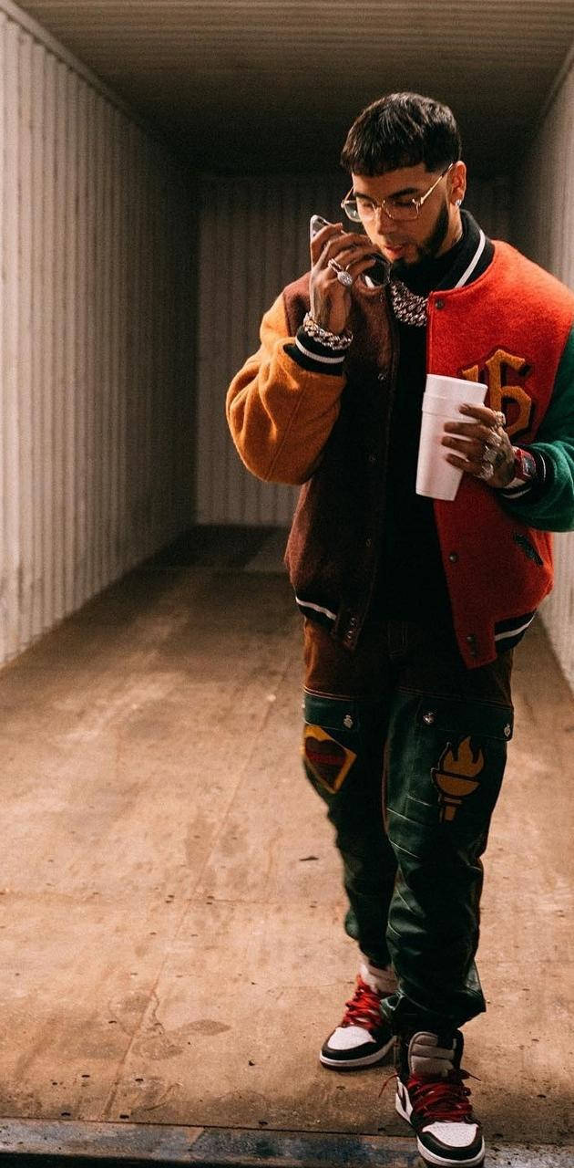 Anuel AA, varsity jacket, patterned pants, HD Phone Wallpaper