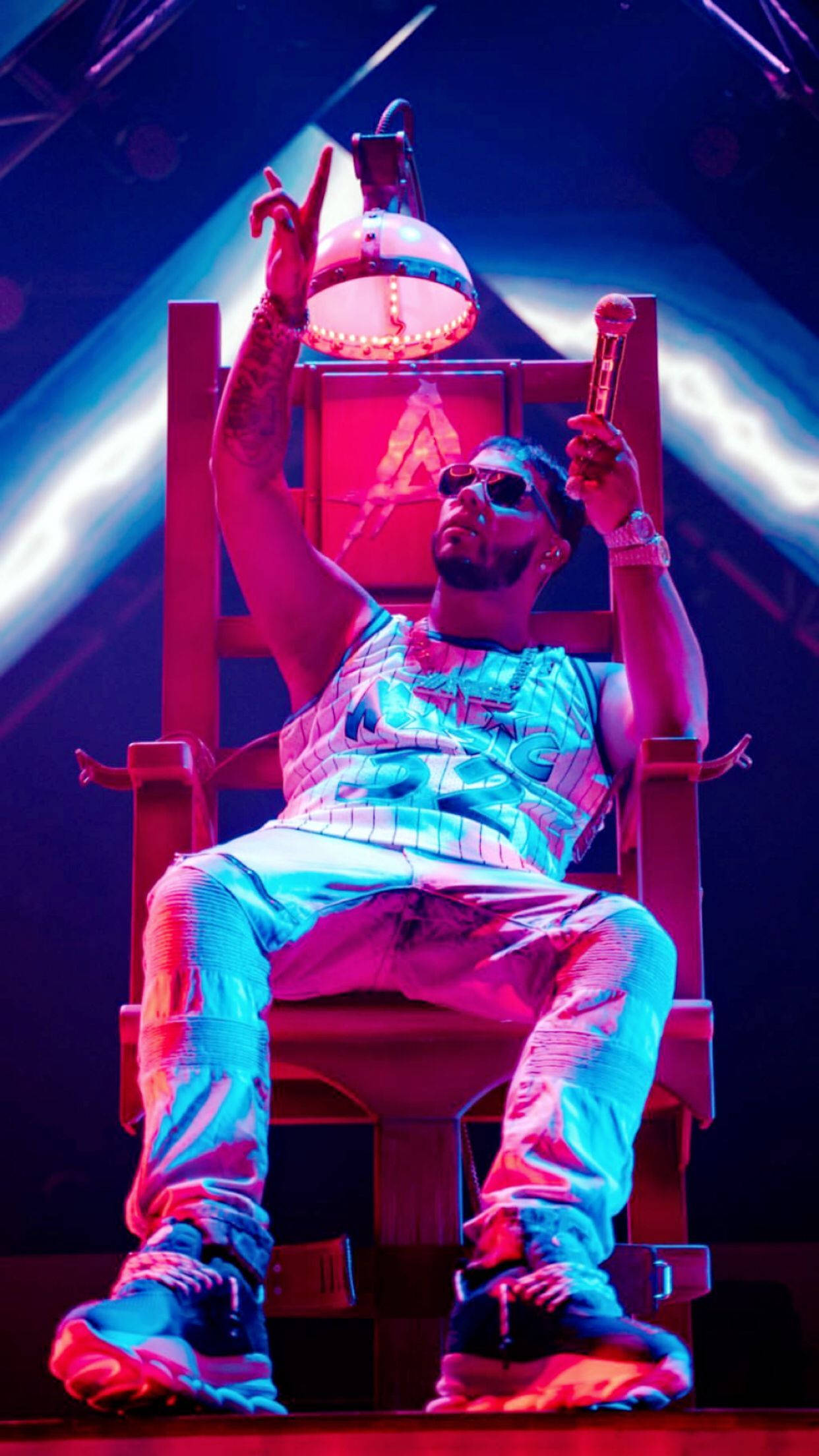 Anuel AA, throne, vibrant stage lights, Full HD Phone Wallpaper
