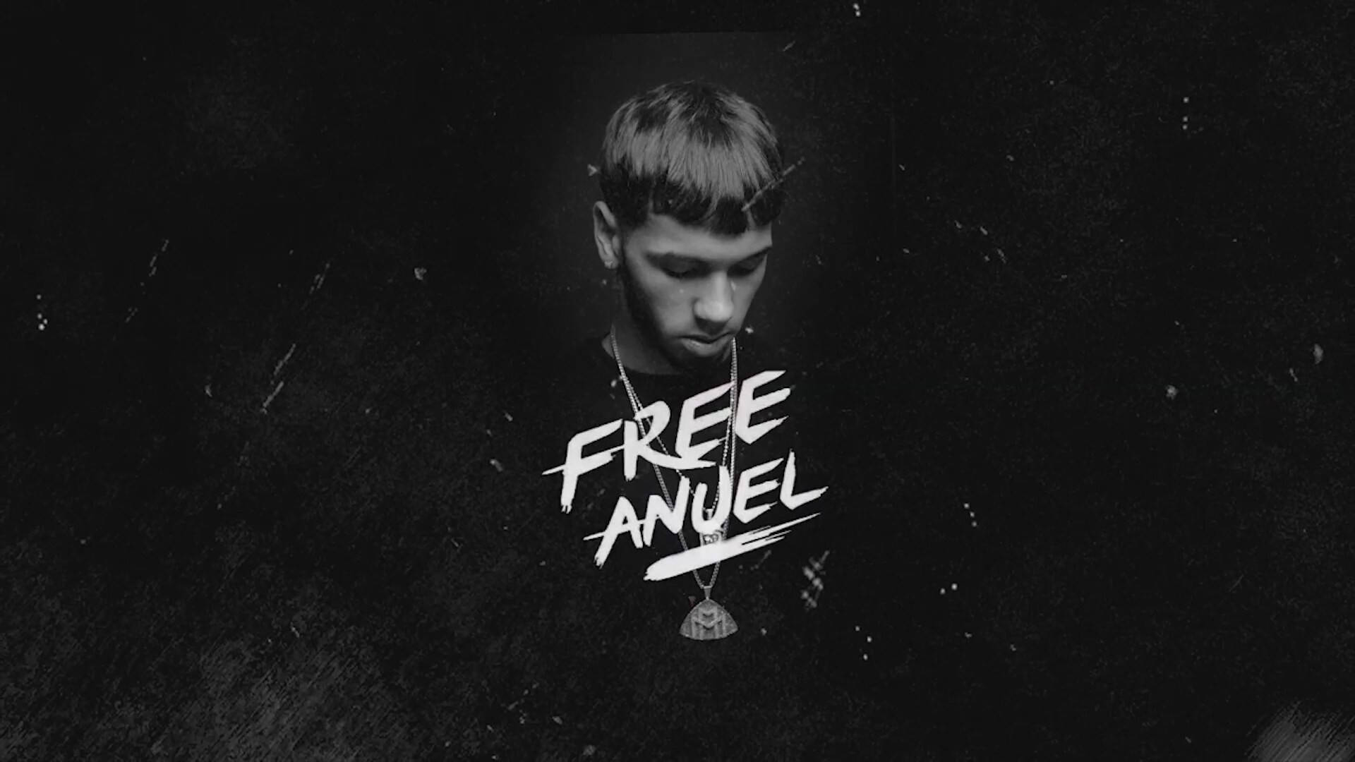 Anuel AA, black and white portrait, text overlay reading free anuel, Full HD Desktop Wallpaper