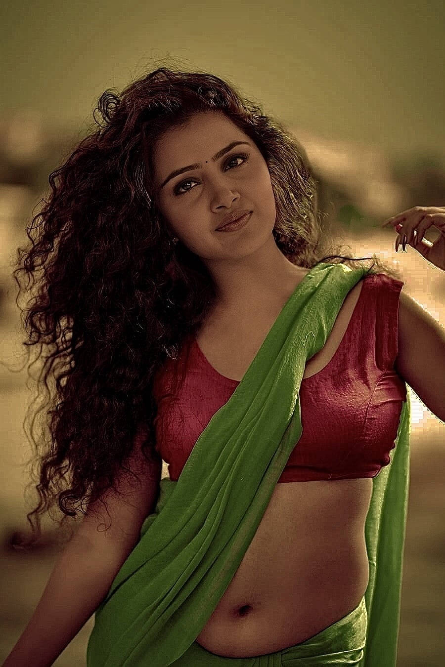 Anupama Parameswaran, green scarf, red blouse, HD Phone Wallpaper