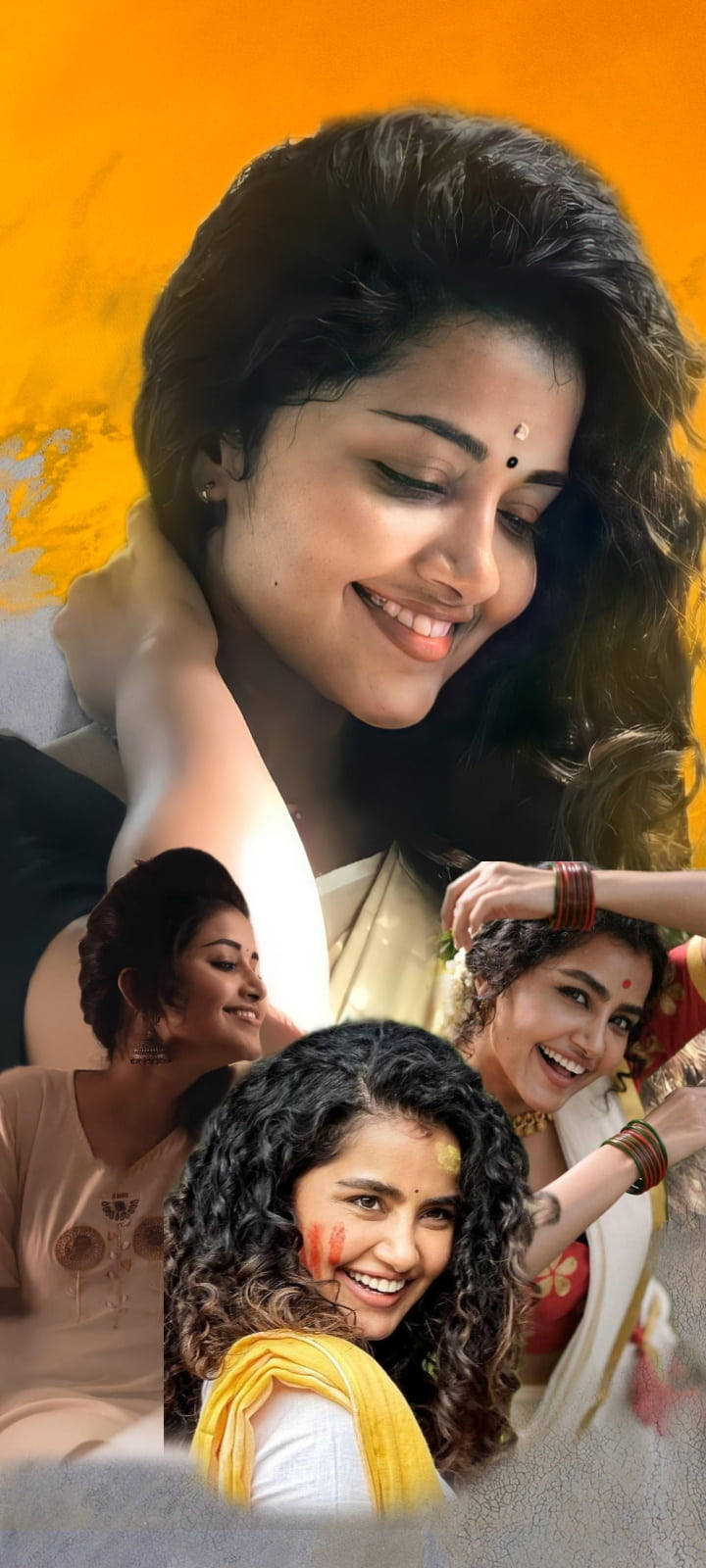 Anupama Parameswaran, traditional attire, warm orange background, HD Phone Wallpaper