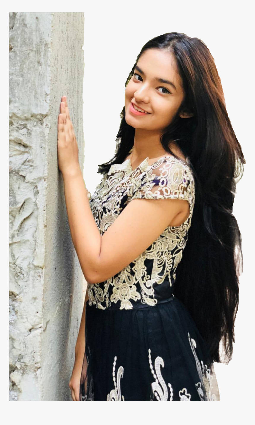 Anushka Sen, long dark hair, black and white lace dress, HD Phone Wallpaper