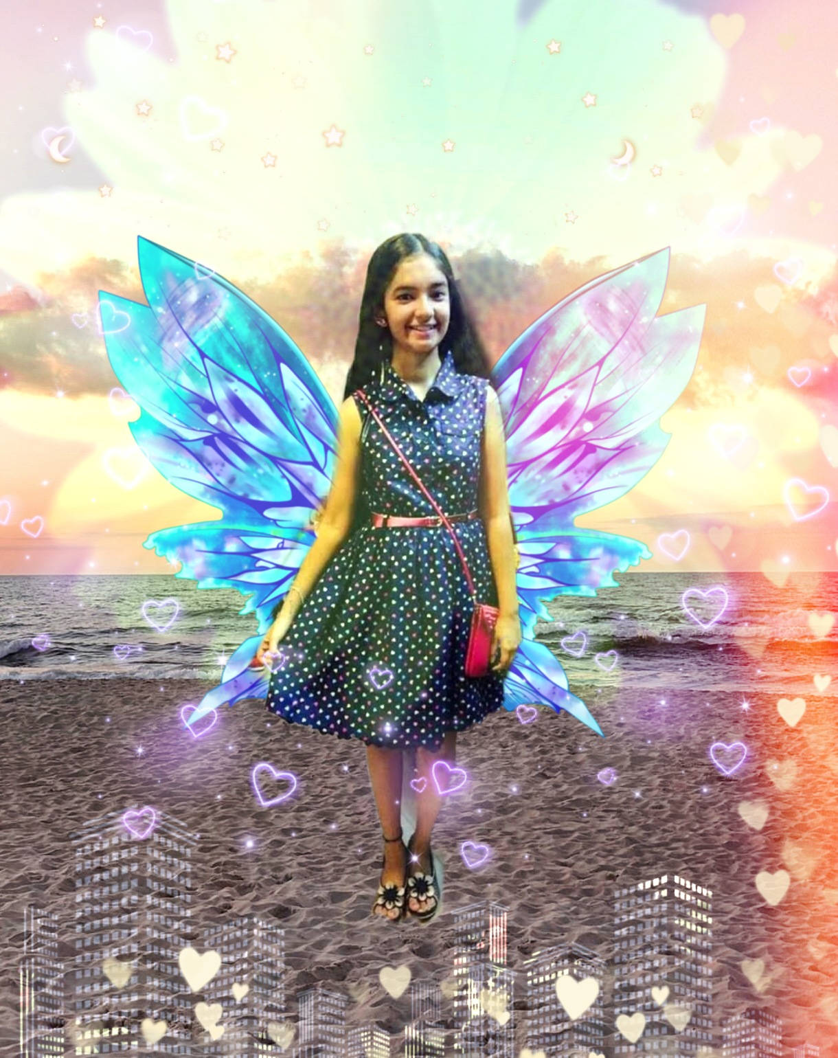 Anushka Sen, butterfly art, glowing blue and purple fairy wings, HD Phone Wallpaper