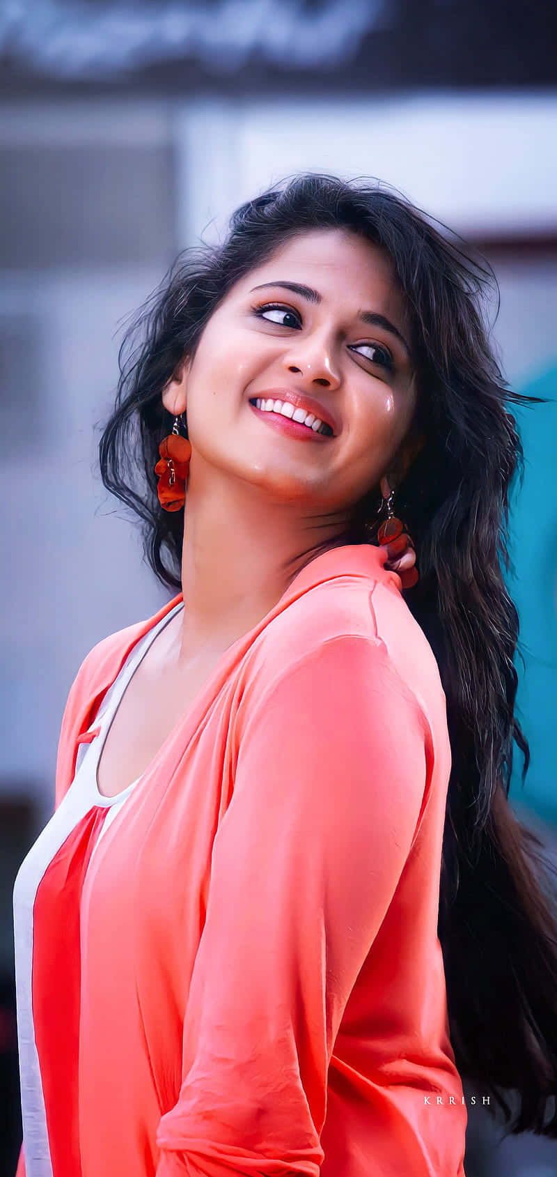Anushka Shetty, peach outfit, coral cardigan, HD Phone Wallpaper