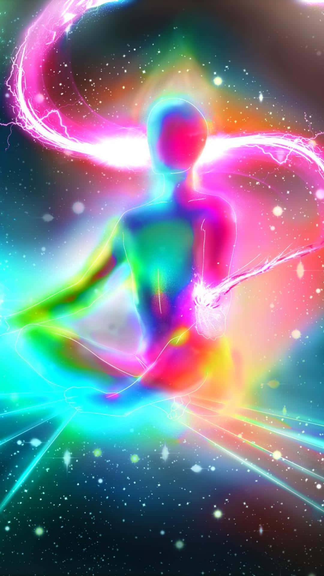 iPhone, glowing humanoid figure, cosmic space, Full HD Phone Wallpaper