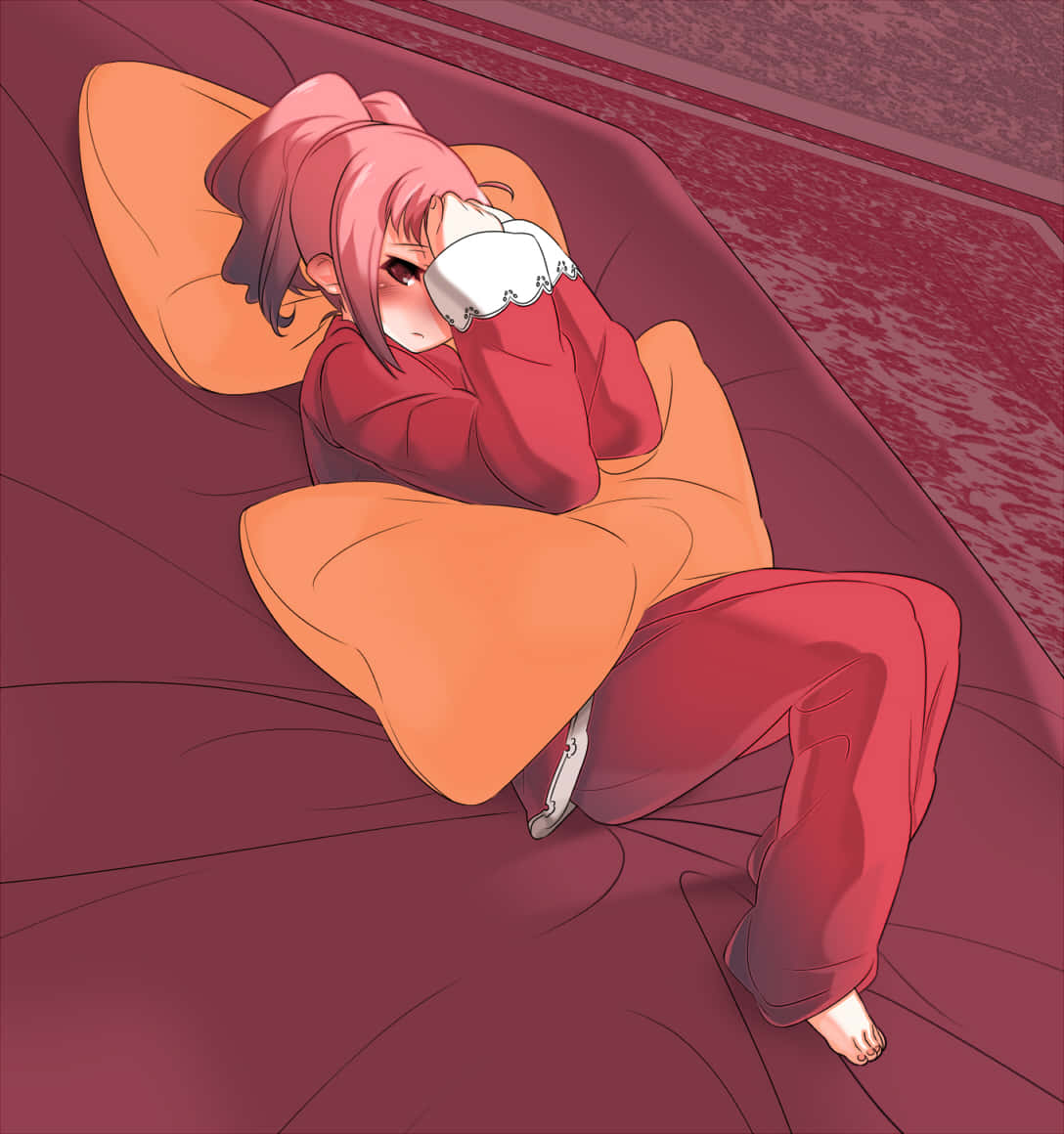 Anya Alstreim, pink-haired anime girl, red pajamas, SD Phone Wallpaper