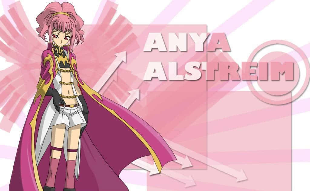Anya Alstreim, magenta and gold outfit, pink radiating background, SD Desktop Wallpaper