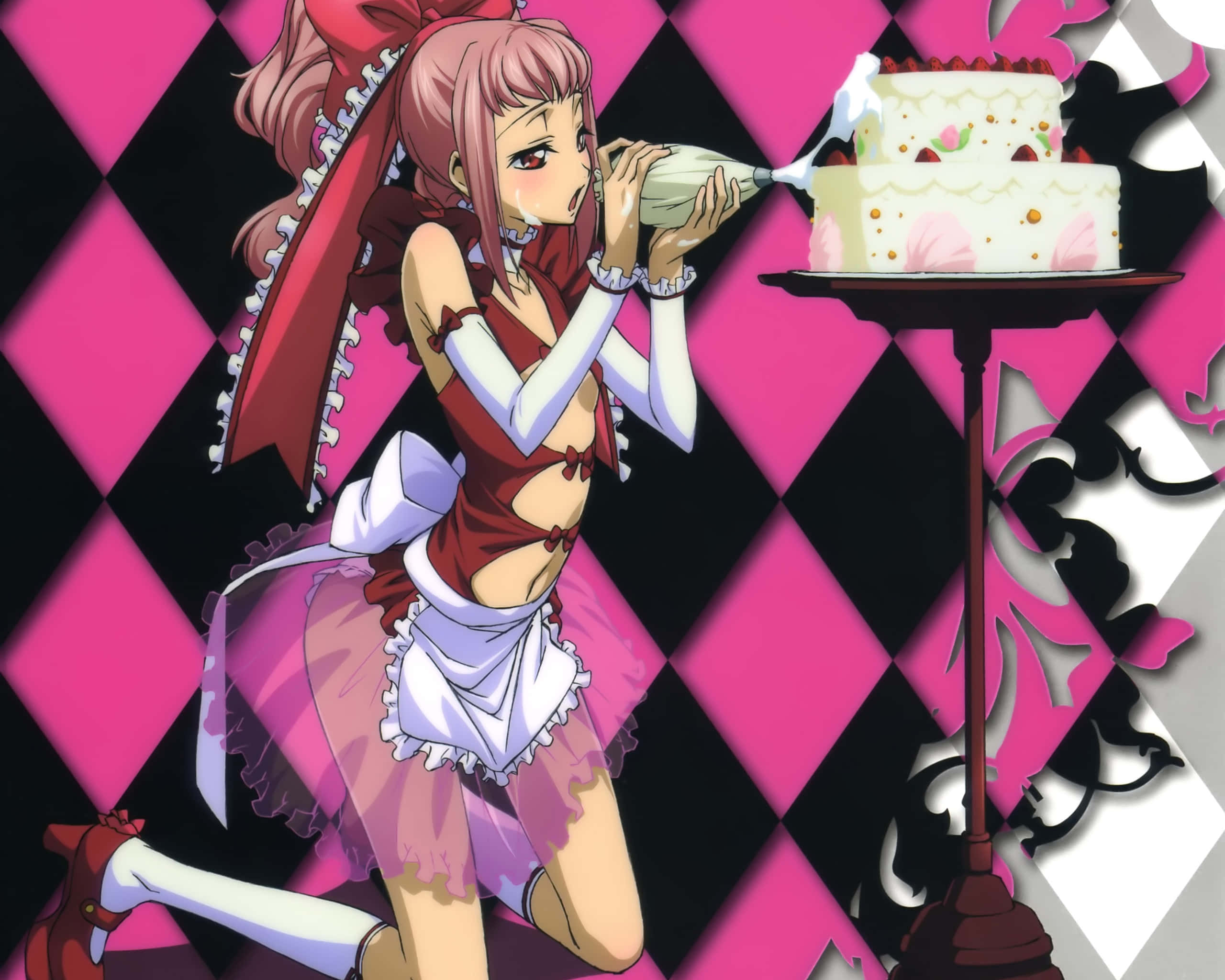 Anya Alstreim, pink-haired anime girl, maid outfit, 2K Desktop Wallpaper