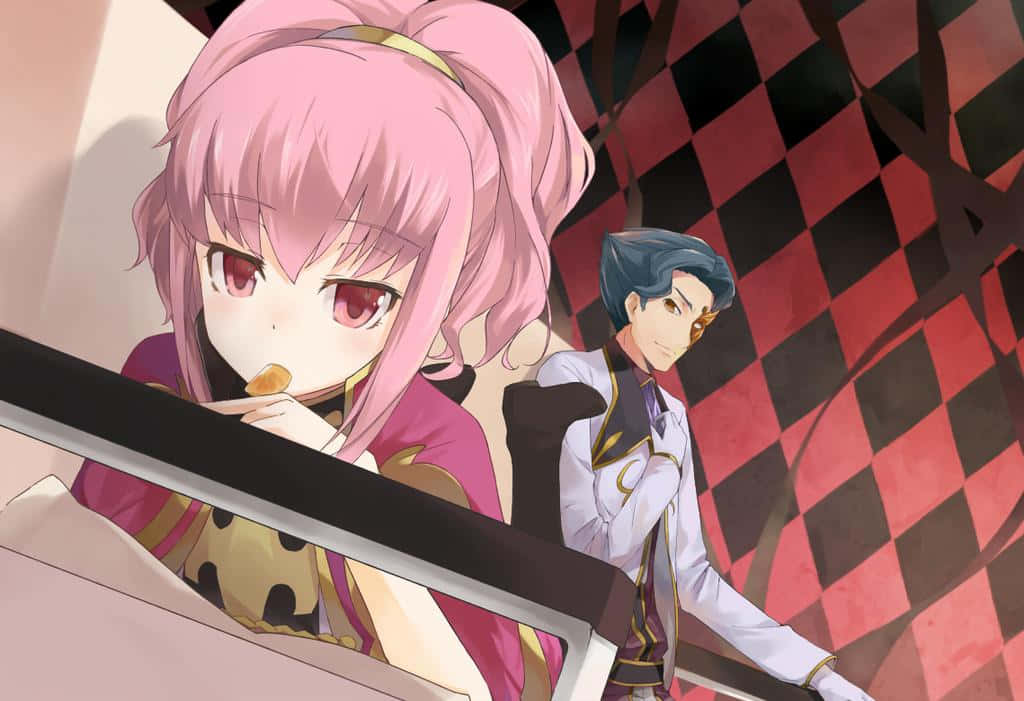 Anya Alstreim, pink-haired anime girl, blue-haired boy, SD Desktop Wallpaper