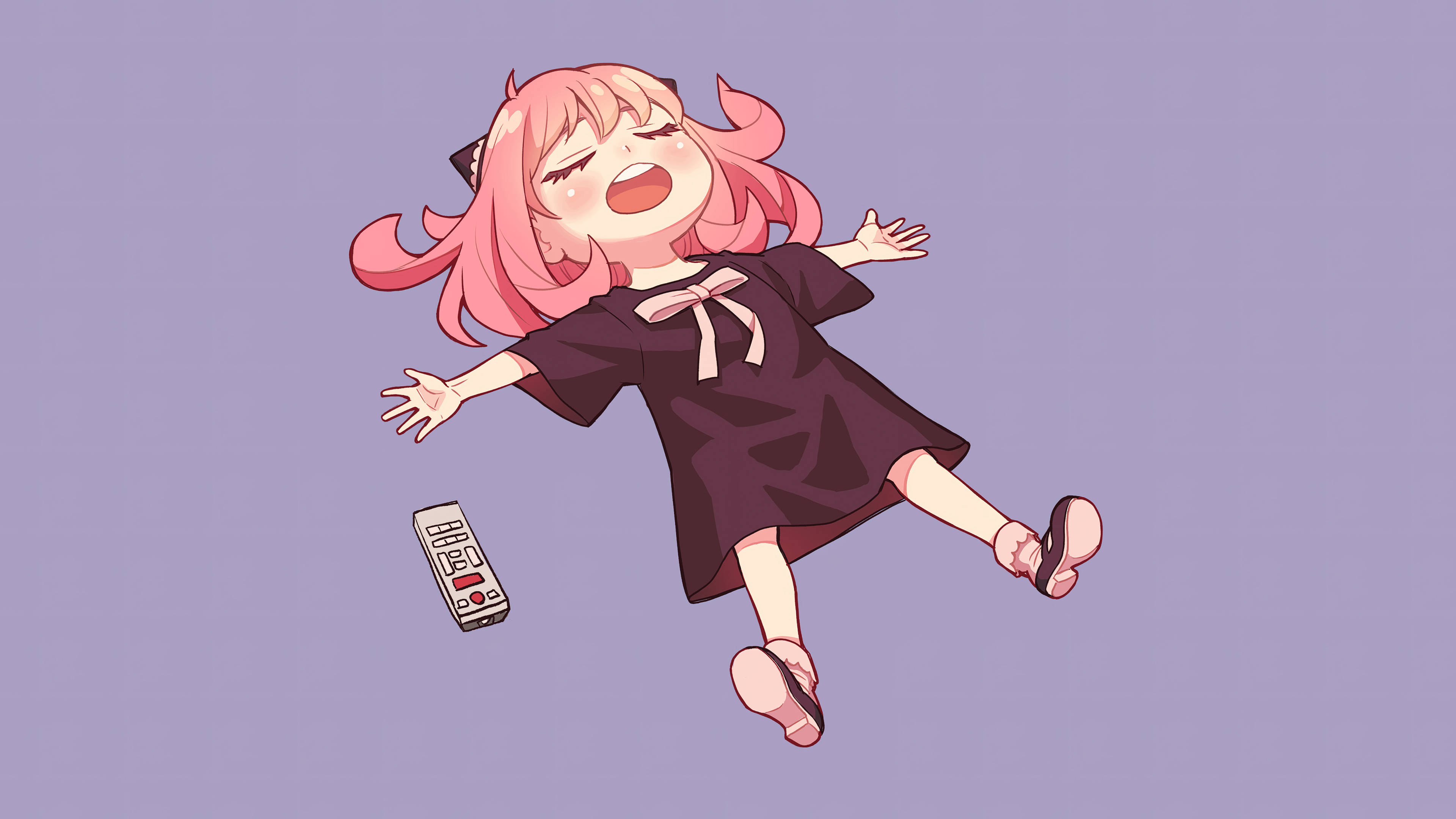 Anya Forger, pink-haired, dark dress, 4K Desktop Wallpaper