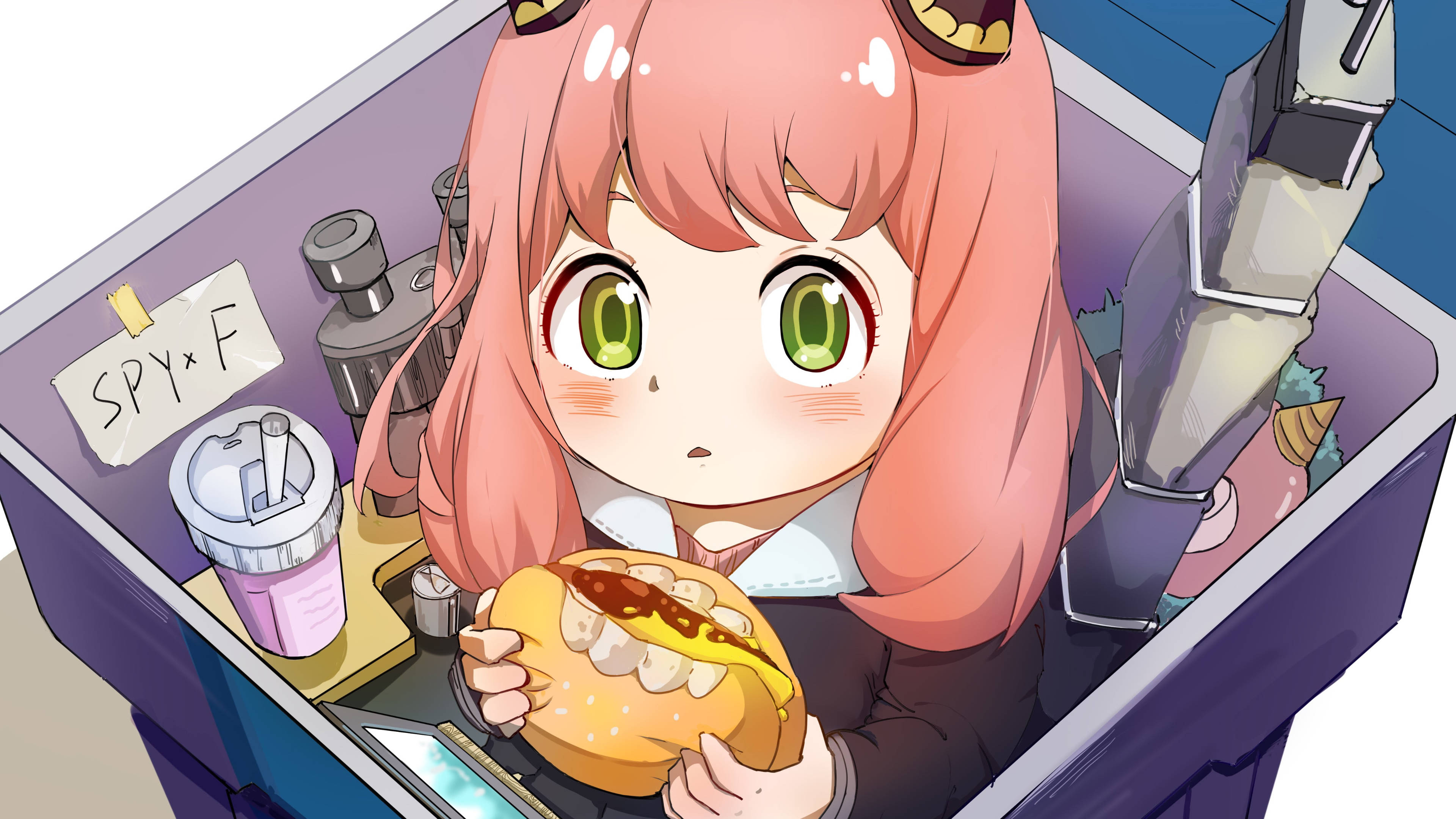 Anya Forger, pink-haired, green eyes, 4K Desktop Wallpaper