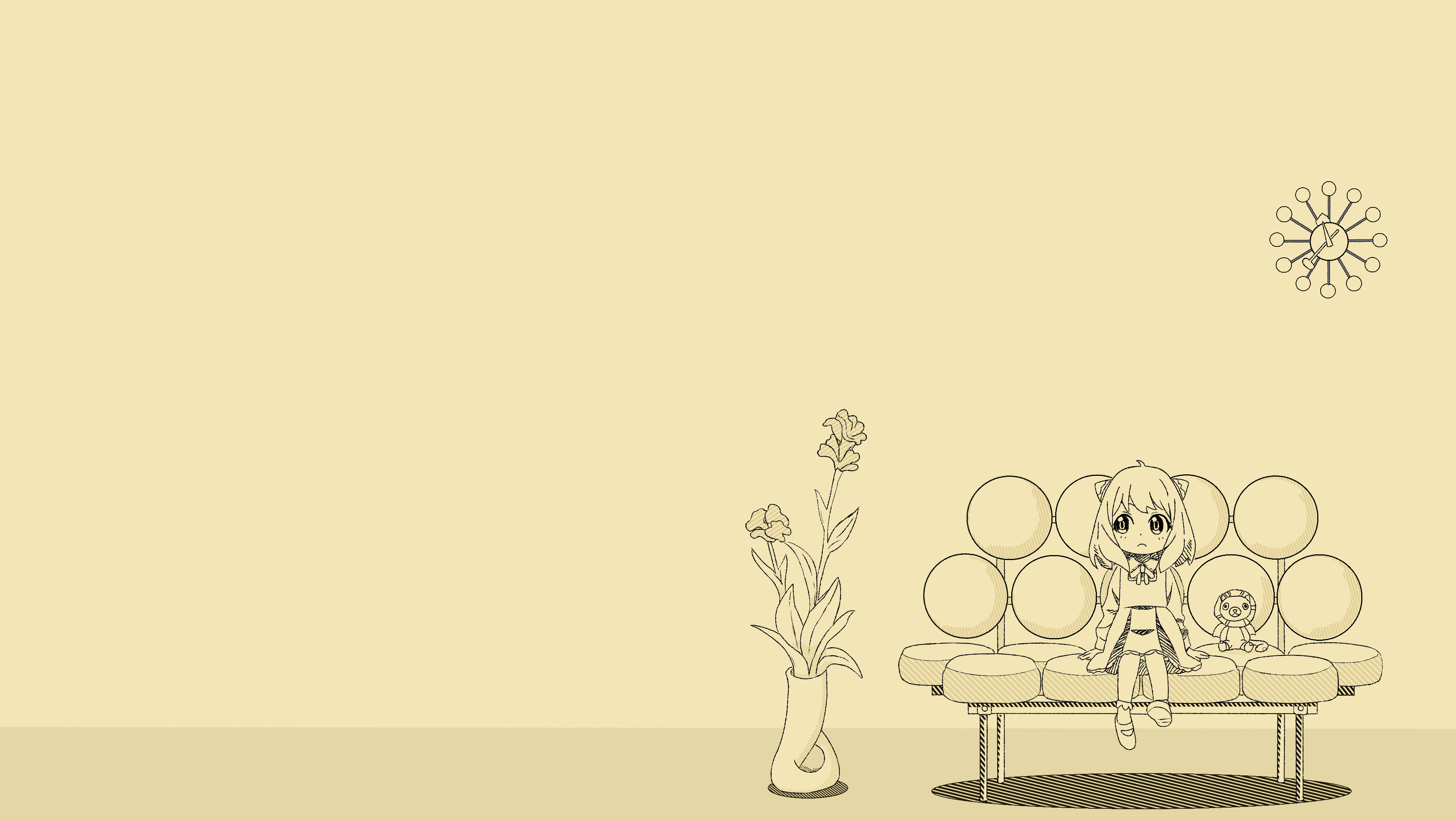 Anya Forger, minimalist line-art, modern sofa, 4K Desktop Wallpaper