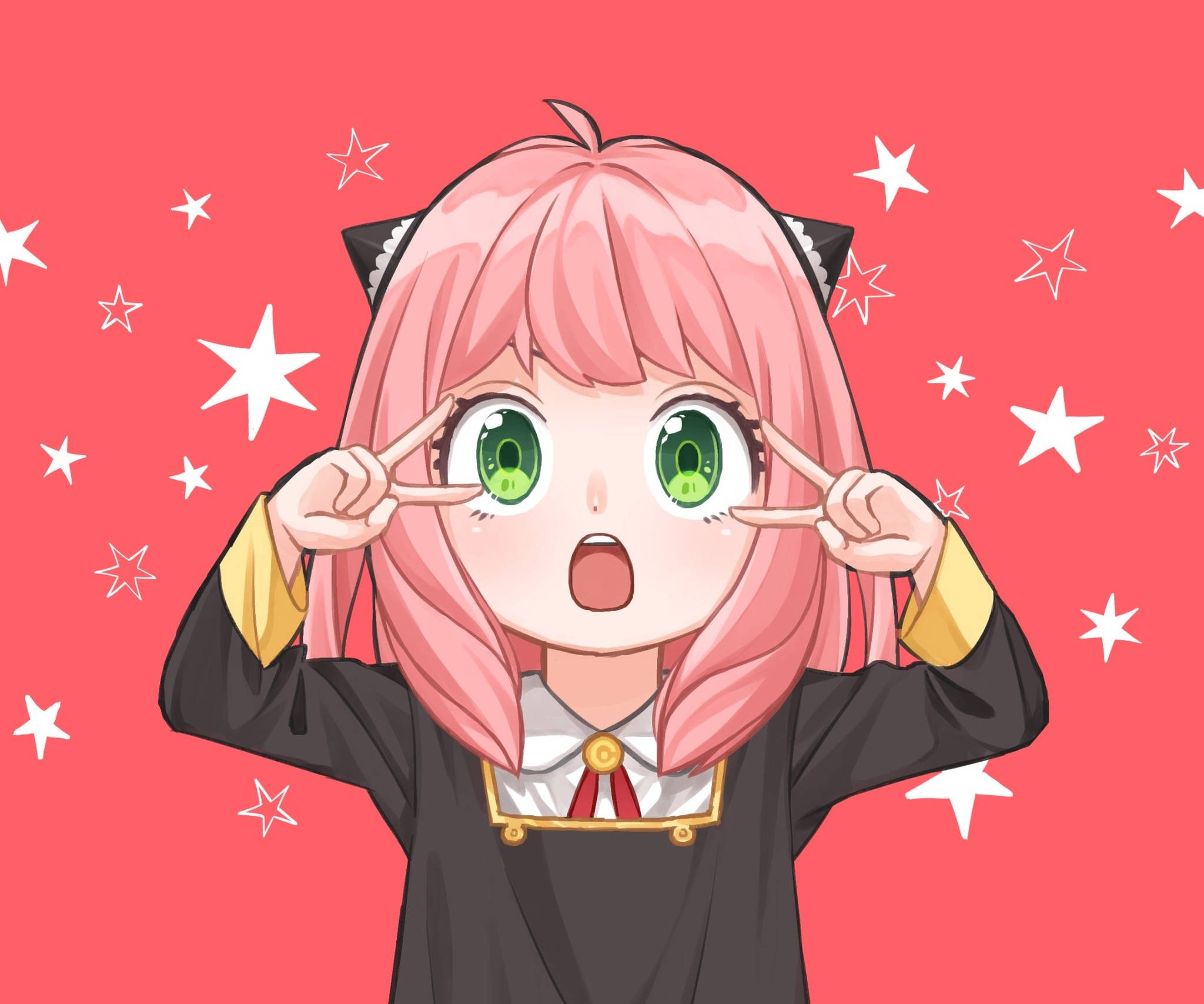 Anya Forger, pink hair, cat ears, Full HD Desktop Wallpaper
