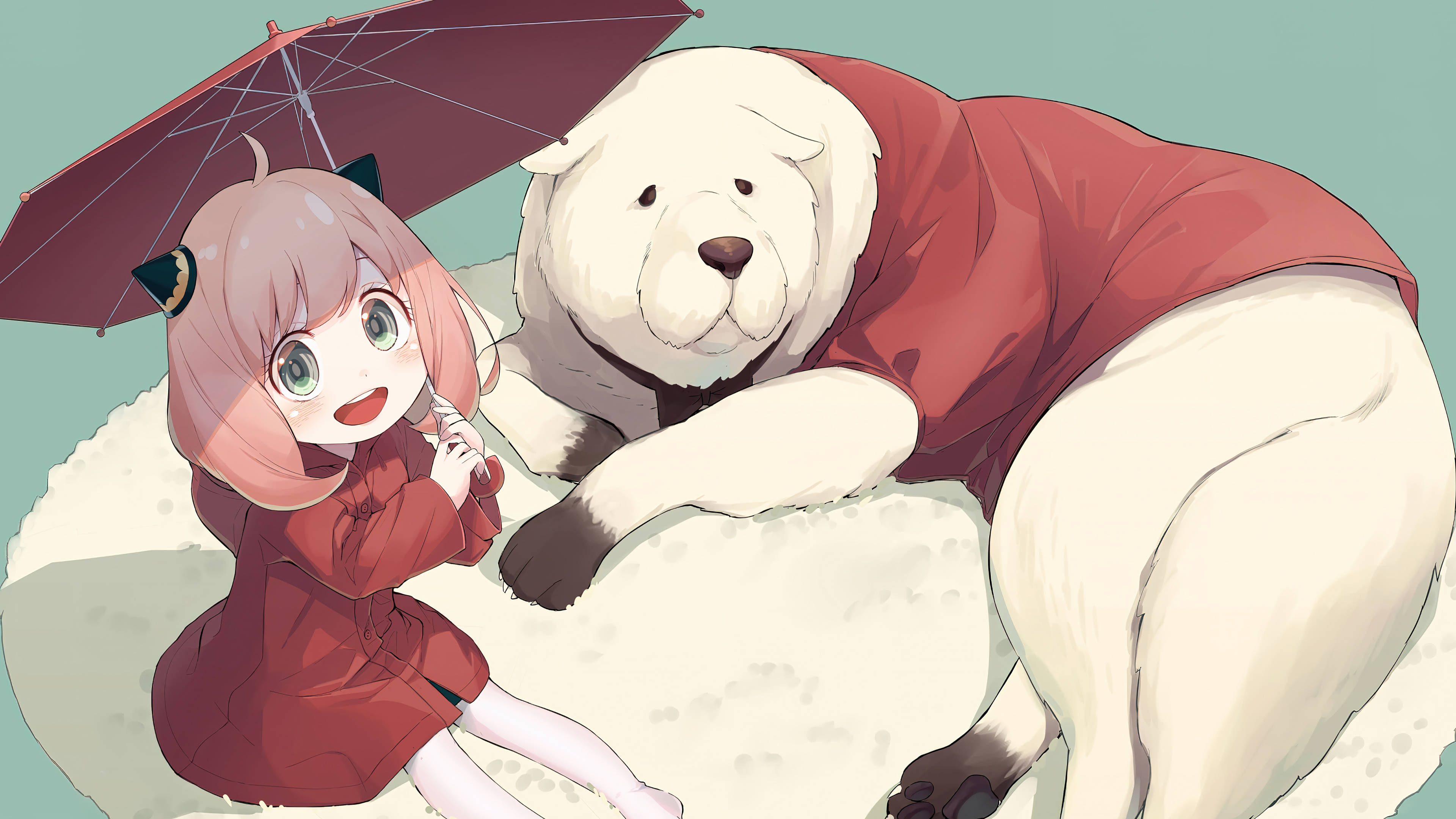 Anya Forger, red dress, umbrella, 4K Desktop Wallpaper
