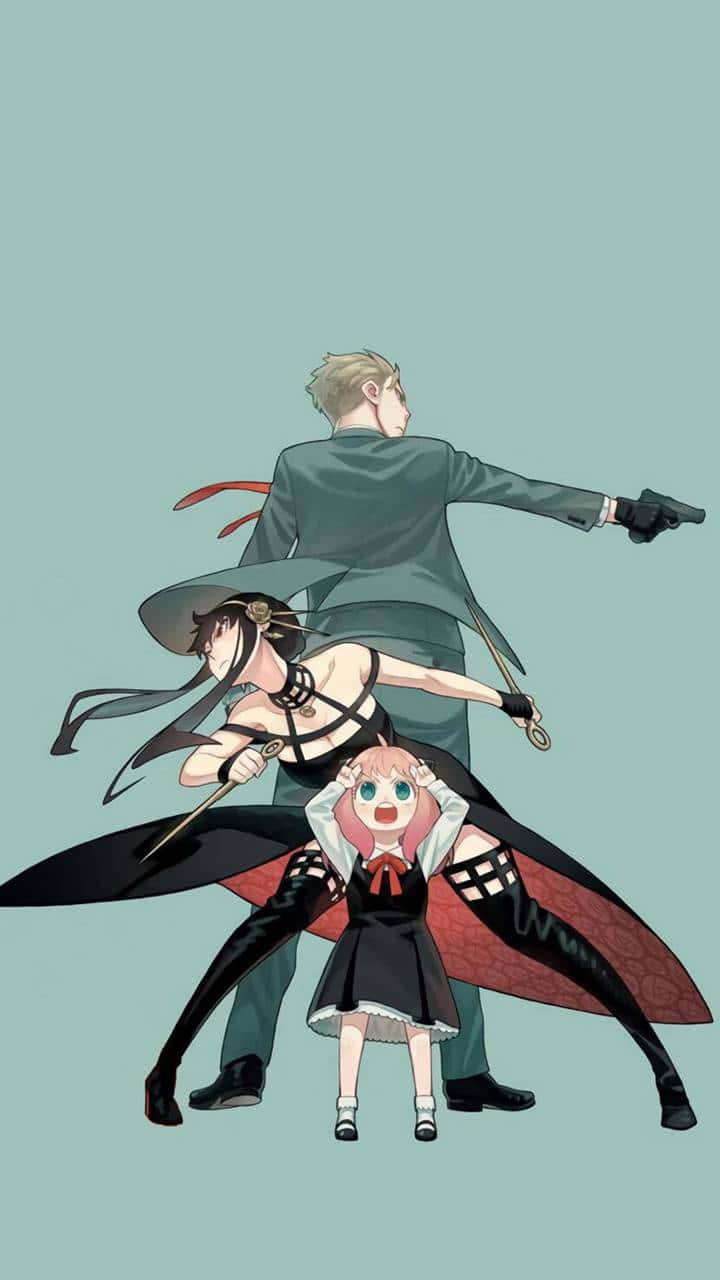 Anya Spy X Family, teal background, gun, HD Phone Wallpaper