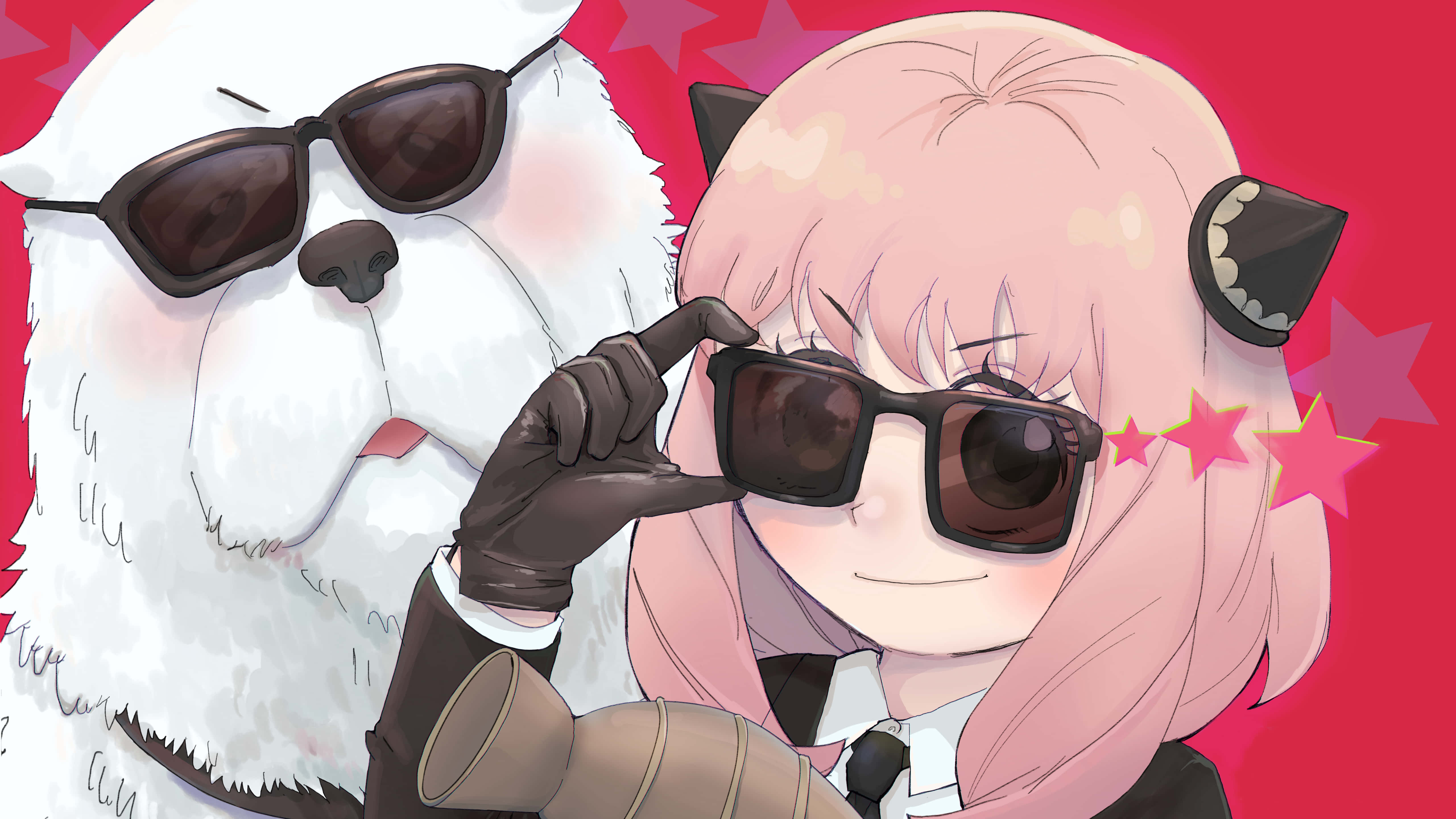 Anya Spy X Family, pink-haired anime girl, white fluffy dog, 5K Desktop Wallpaper