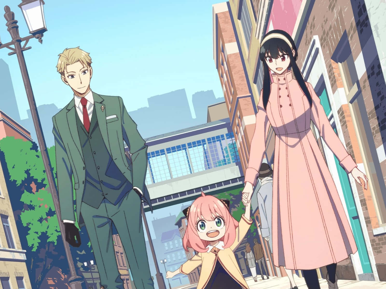 Anya Spy X Family, anime family, sunlit urban street, HD Desktop Wallpaper
