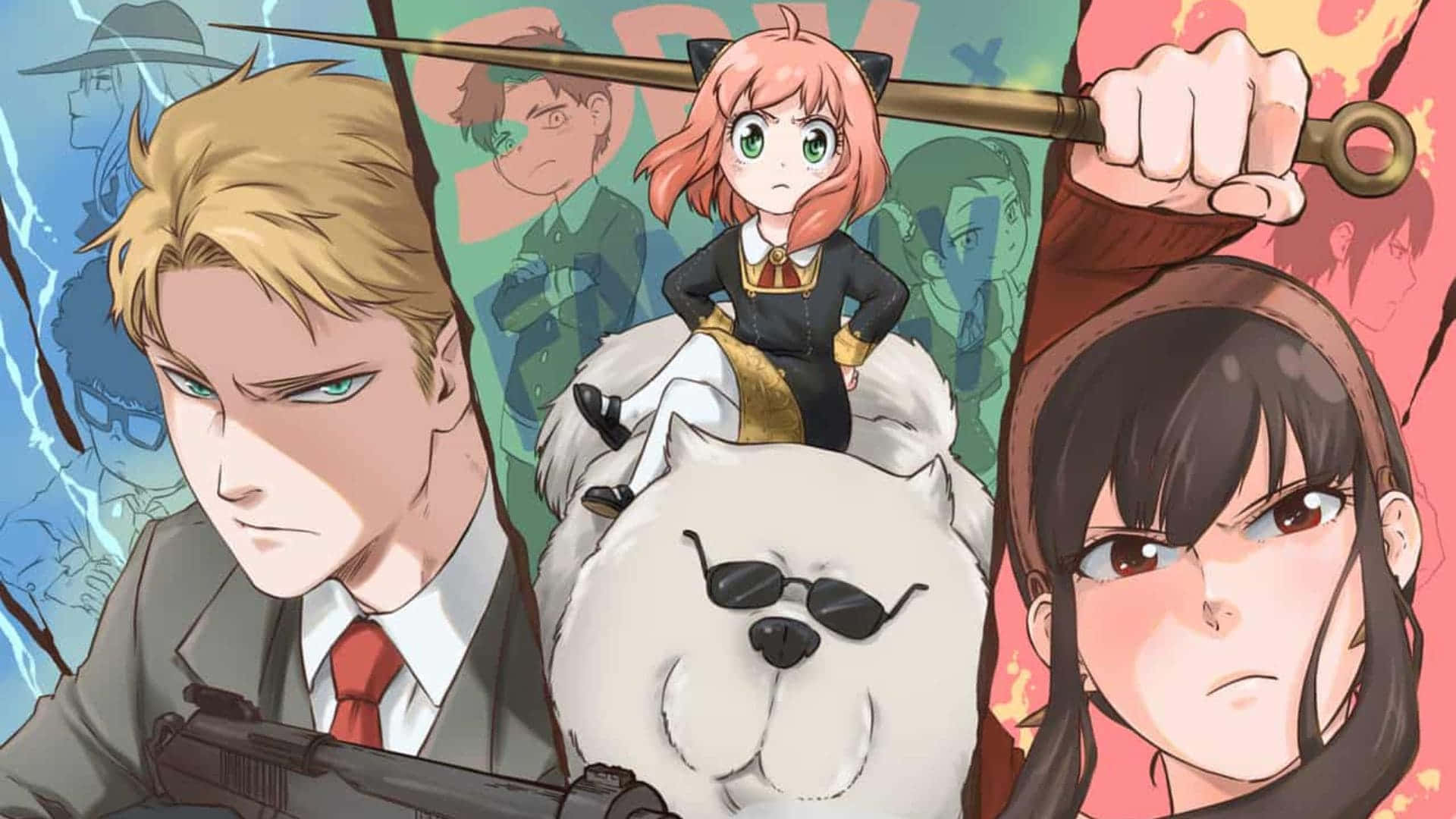Anya Spy X Family, cat-eared girl, dog wearing sunglasses, Full HD Desktop Wallpaper
