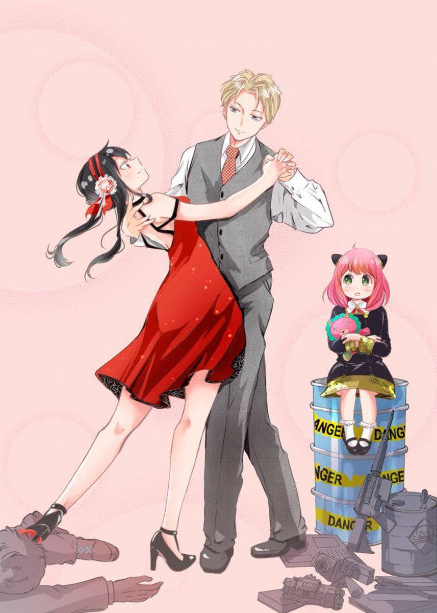 Spy X Family, dancing, pink-hued scene, SD Phone Wallpaper