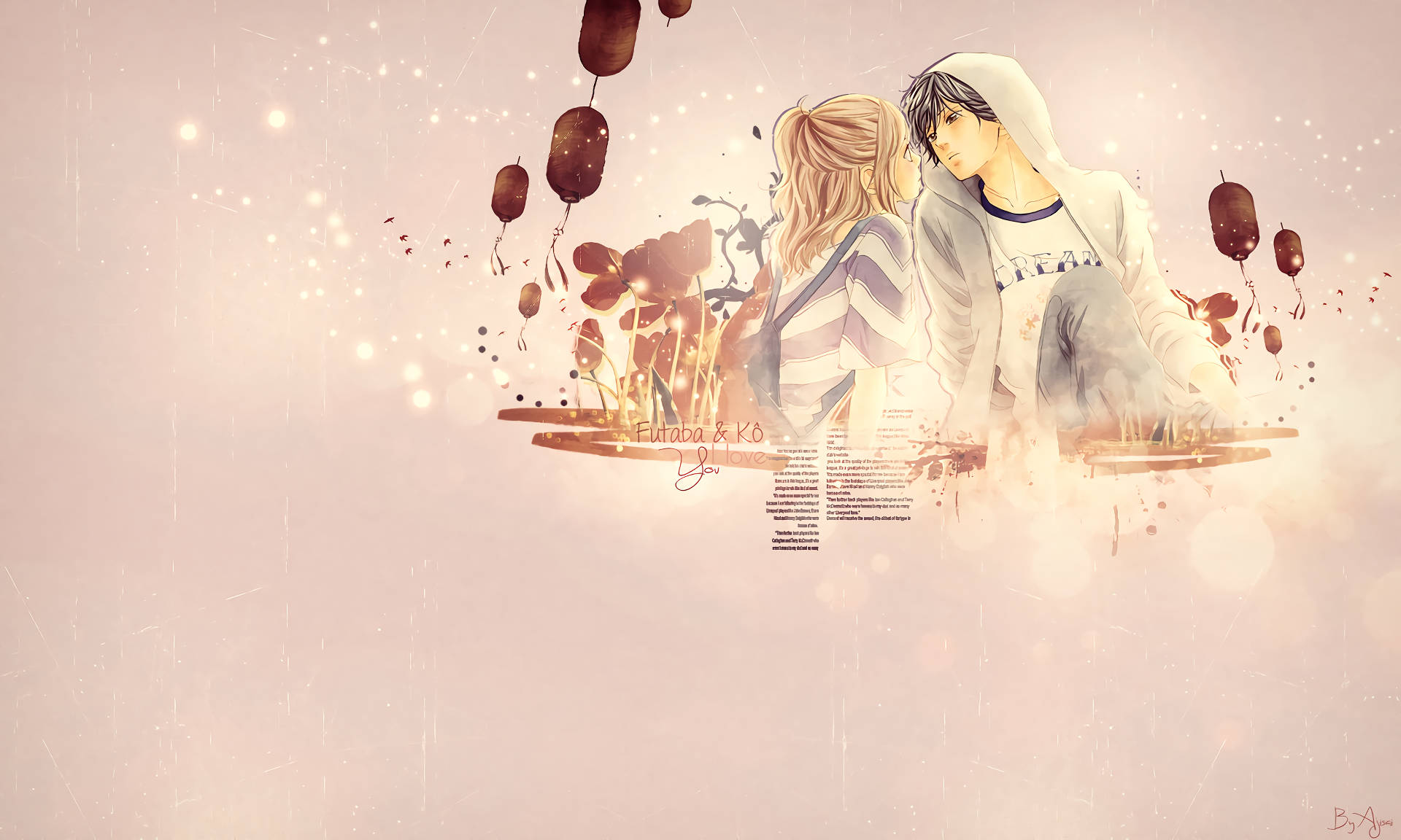 Ao Haru Ride, Yoshioka Futaba, floating lanterns, Full HD Desktop Wallpaper