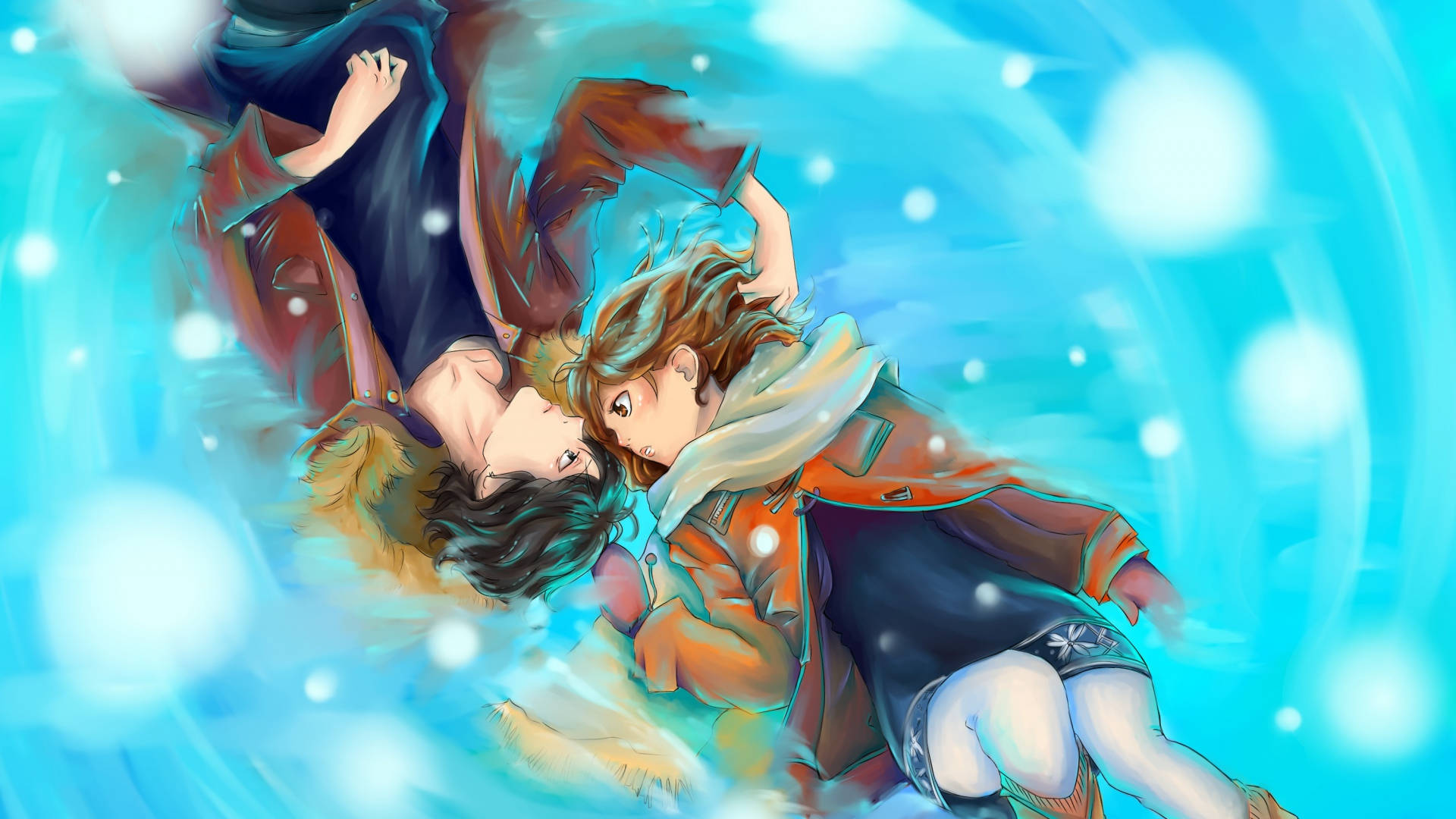 Ao Haru Ride, anime characters, swirling blue vortex, Full HD Desktop Wallpaper