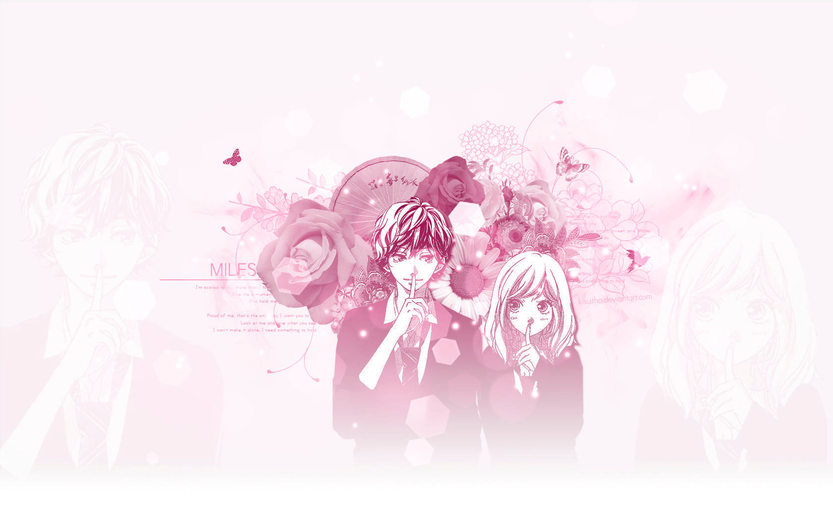 Ao Haru Ride, pink floral arrangement, butterflies, HD Desktop Wallpaper