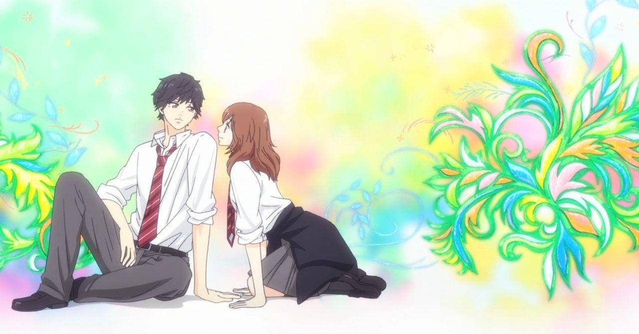 Ao Haru Ride, school uniforms, vibrant abstract floral background, HD Desktop Wallpaper