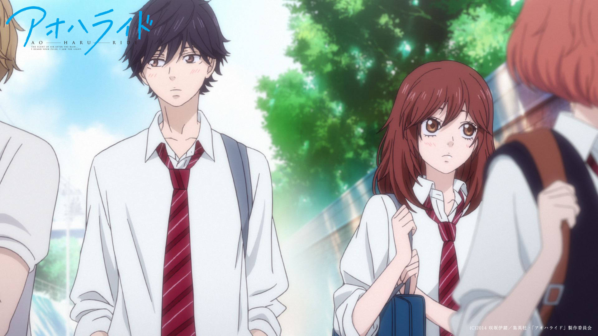 Ao Haru Ride, white shirts, red ties, Full HD Desktop Wallpaper