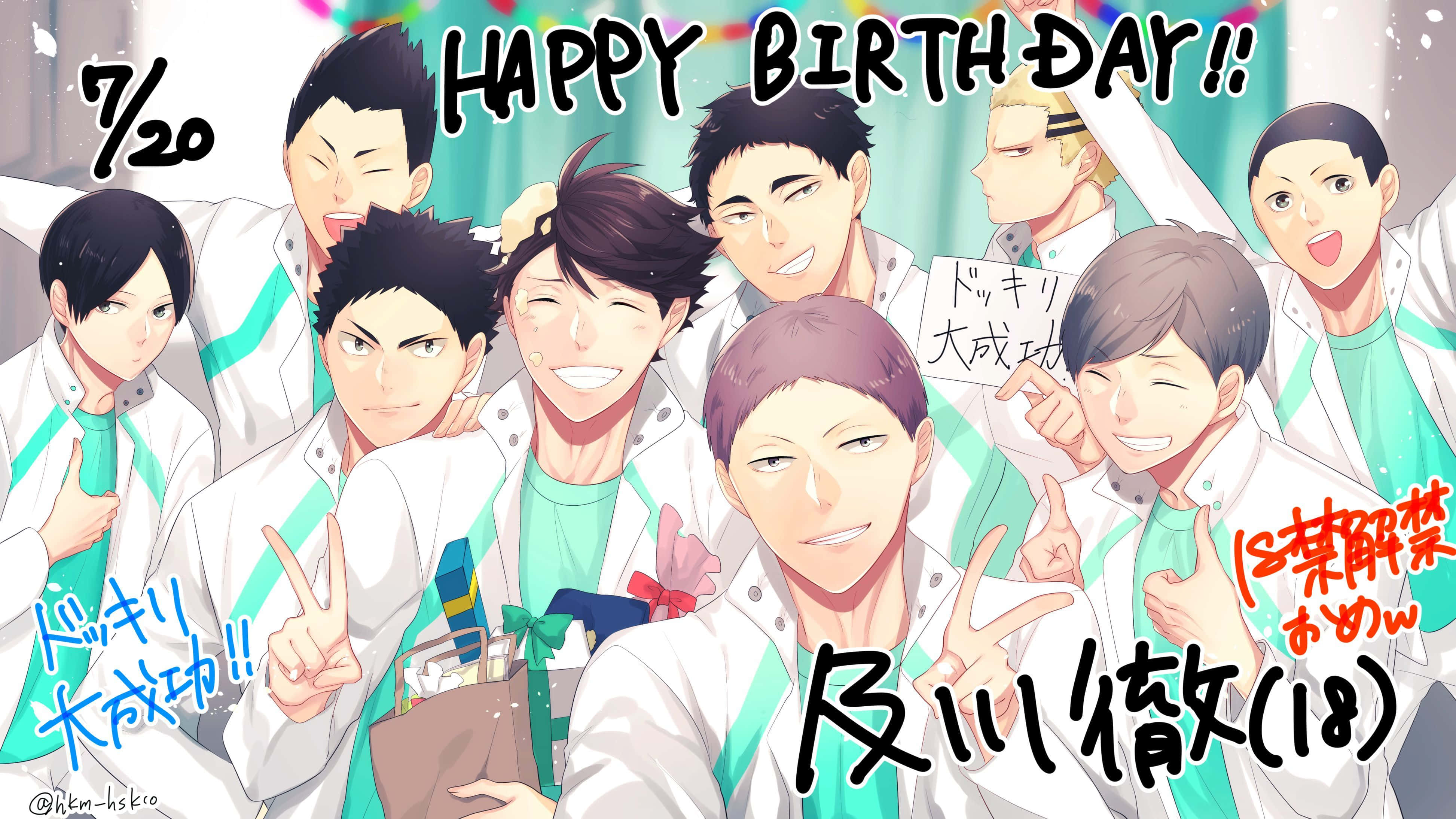 Aoba Johsai, anime birthday celebration, cheerful male characters, 4K Desktop Wallpaper